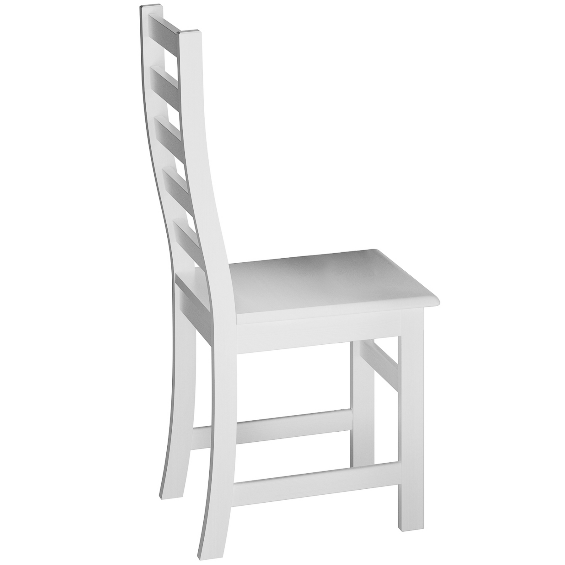 Stuhl aus Massivholz Kiefer, weiß lasiert mit elegant geschwungener Rückenlehne und geraden Streben 
