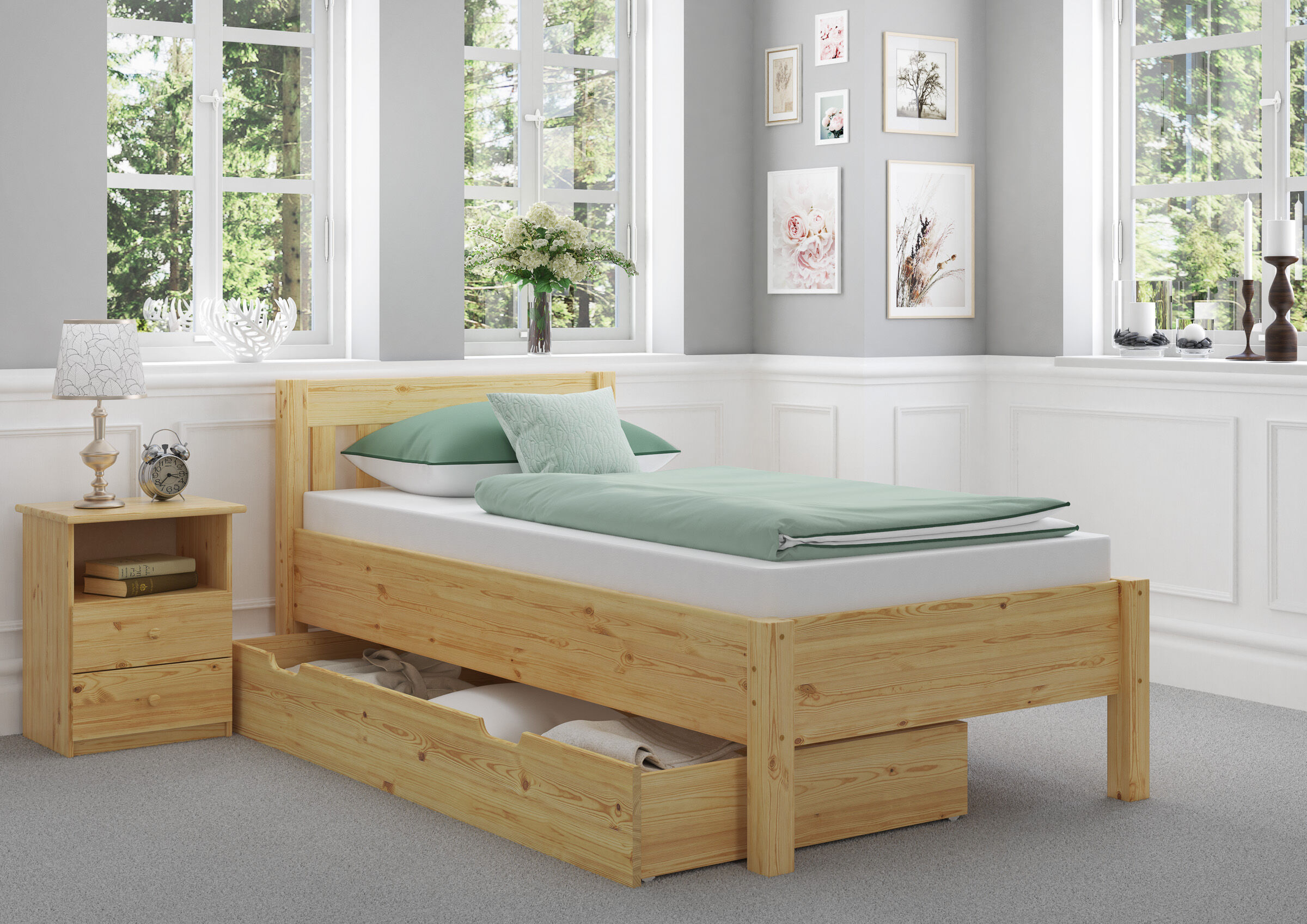 Quattro varianti di solido alto letto per materasso 90x200 in Pino massello V-60.55-09