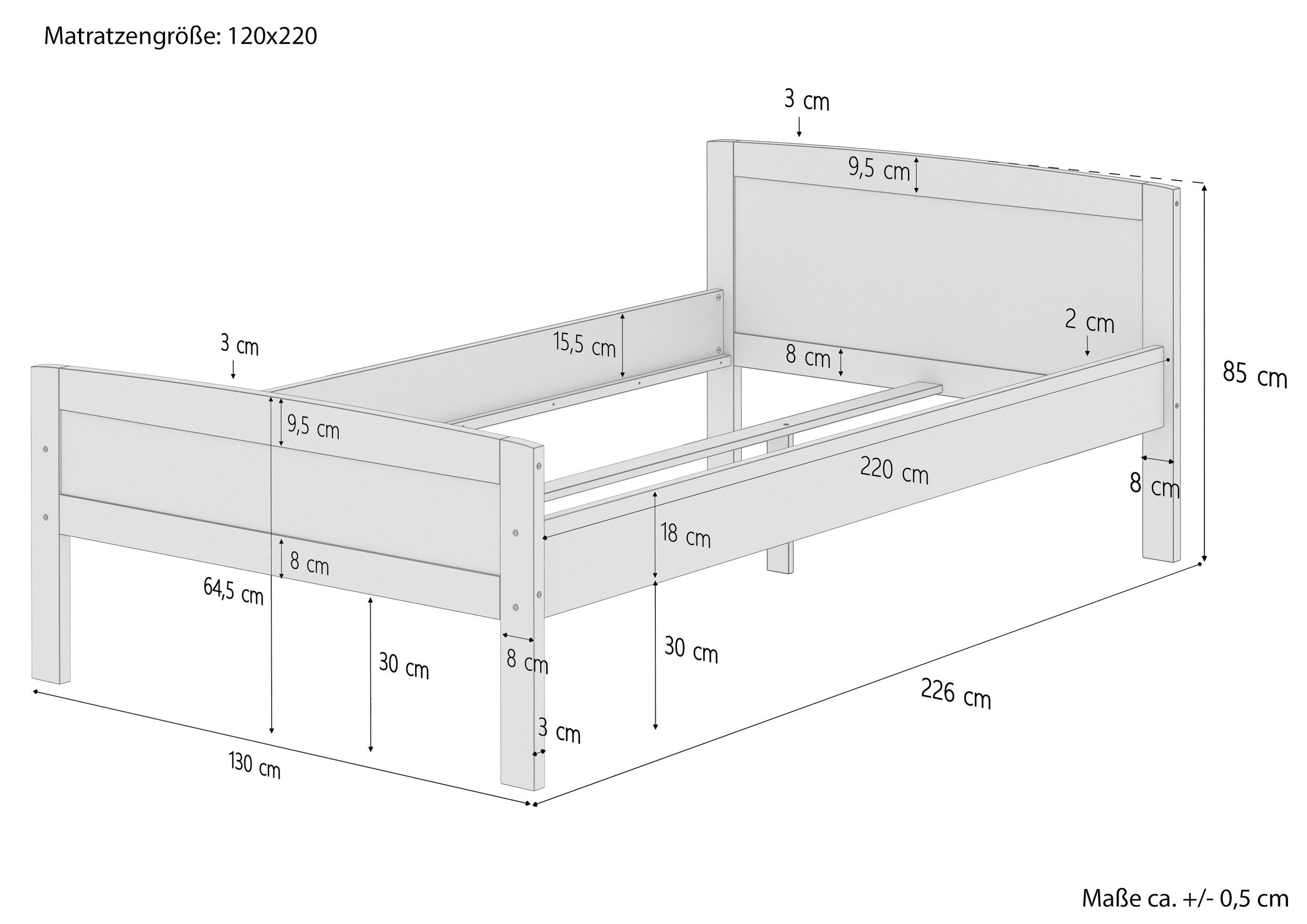 Tre varianti x elegante letto 120x220 ANCHE per ANZIANI in Faggio laccato V-60.72-12-220