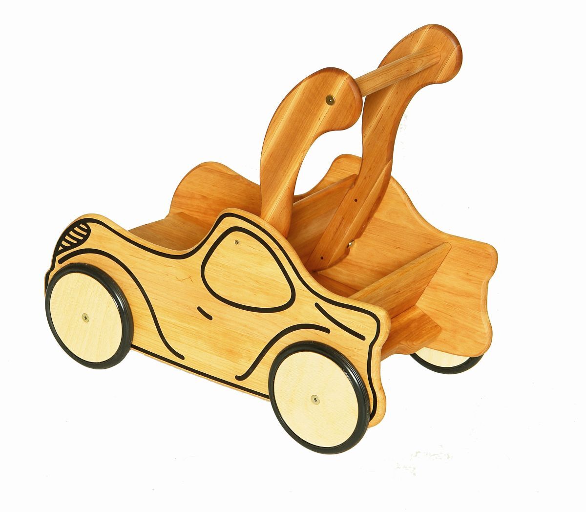 Carrozzina-auto da bambolotti e per bambini di 2-3 anni in solido legno 934-3111