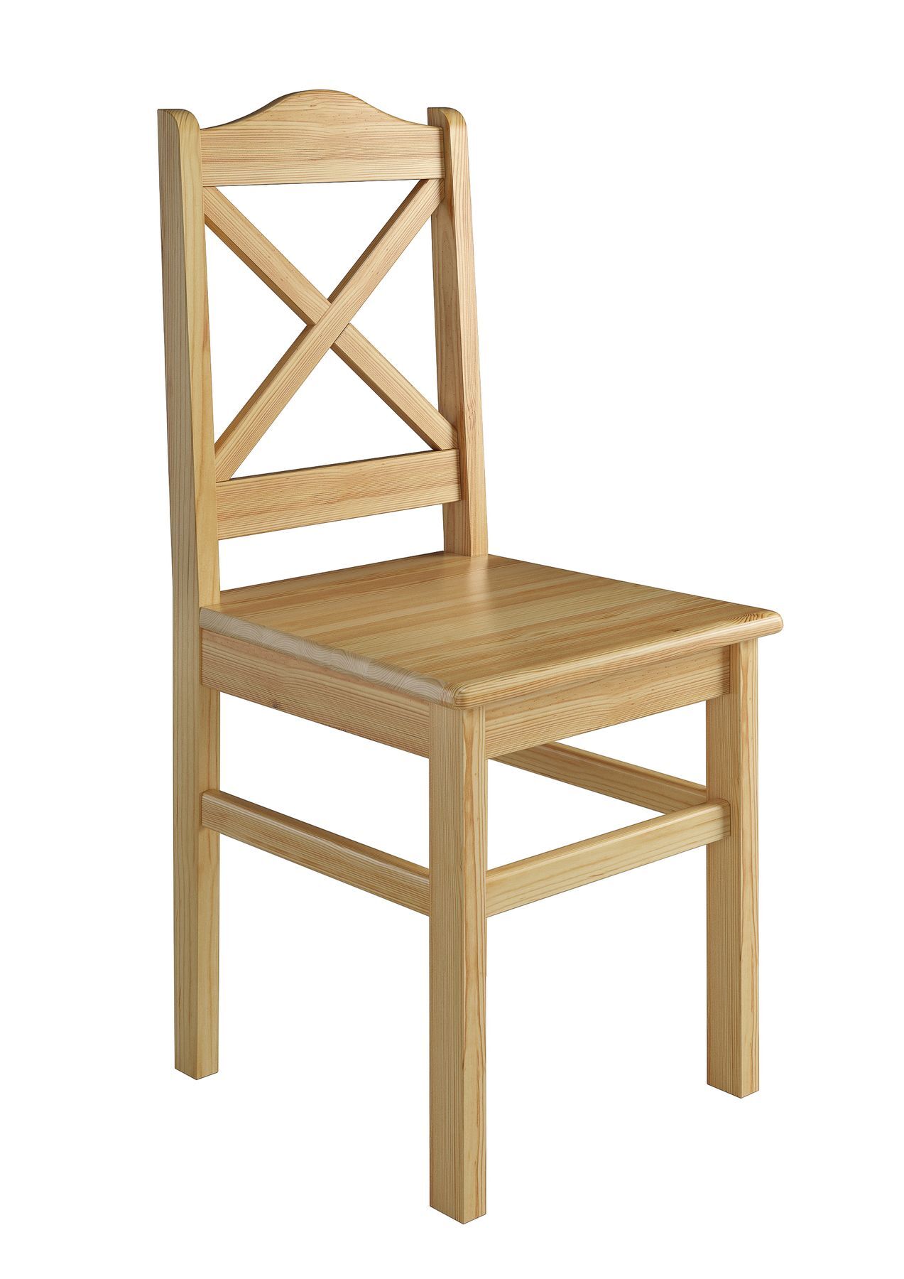 Stabiler Holzstuhl aus massiver Kiefer, Modell 20, klar lackiert, traditionelles Design - Kreuz in Stuhllehne mit geschwungenen Abschluss