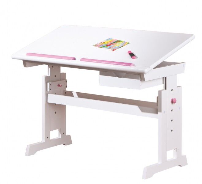 90.74-05 W Schreibtisch Massivholz weiß für Kinder höhenverstellbar