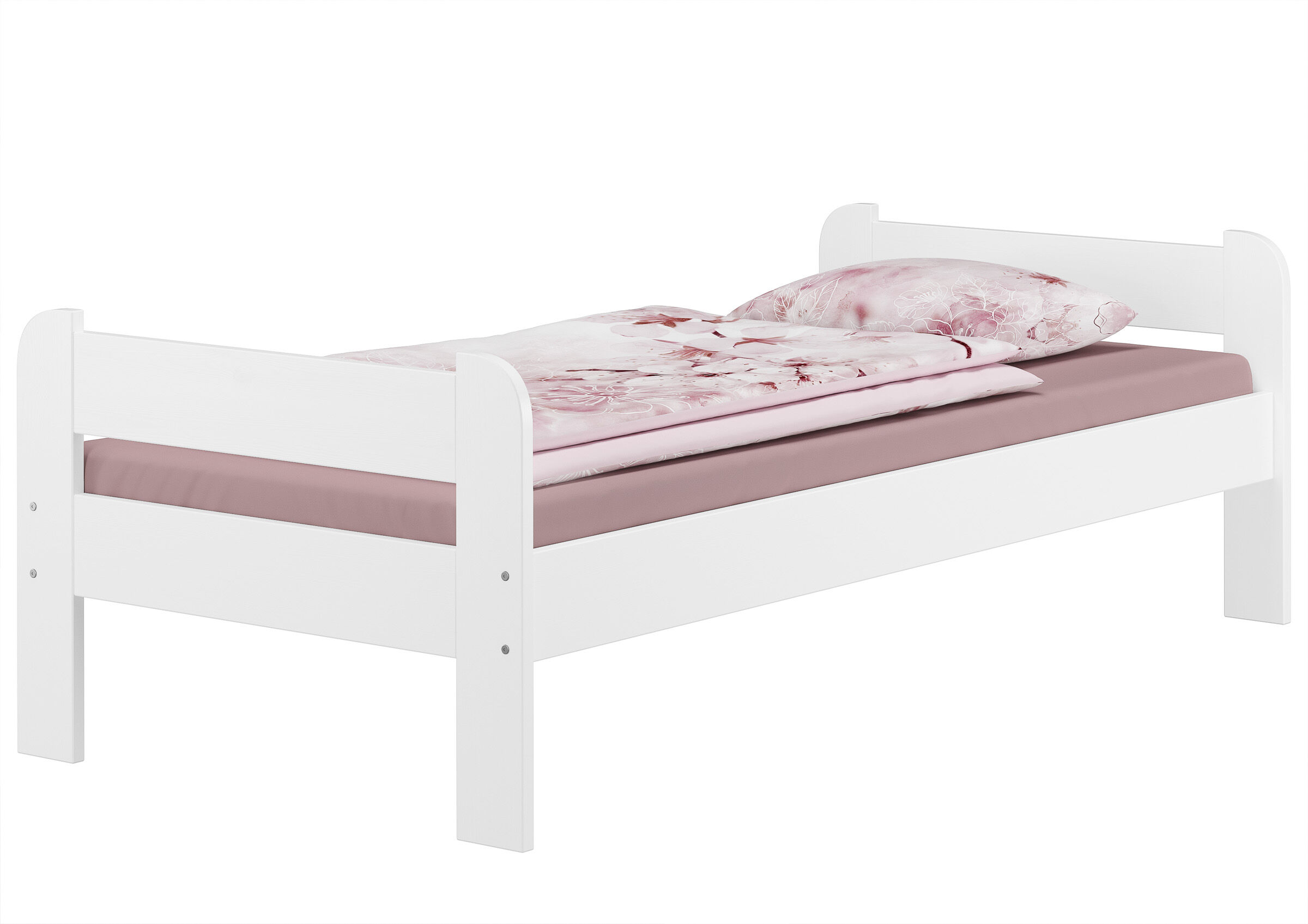 Tre varianti di letto bianco x ADULTI a una piazza 90x200 in Pino massello V-60.39-09W