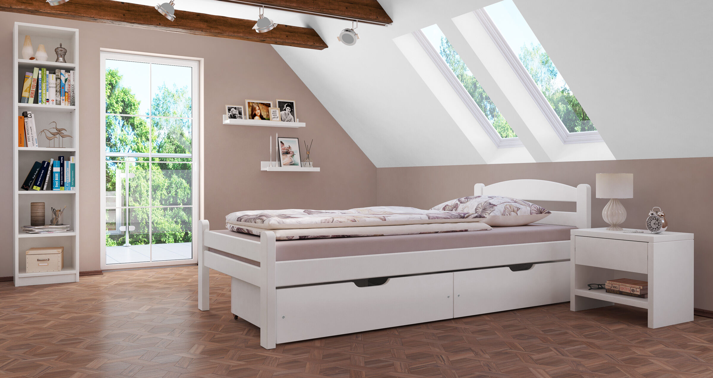 Sei varianti di letto bianco una piazza x ADULTI 90x200 in faggio massello V-60.45-09W