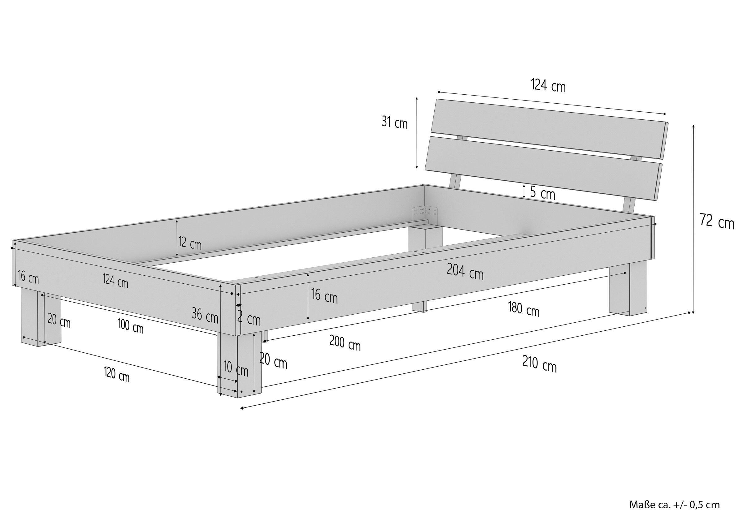 Quattro varianti del solido letto/futon per materasso 120x200 in Rovere oliato V-60.88-12