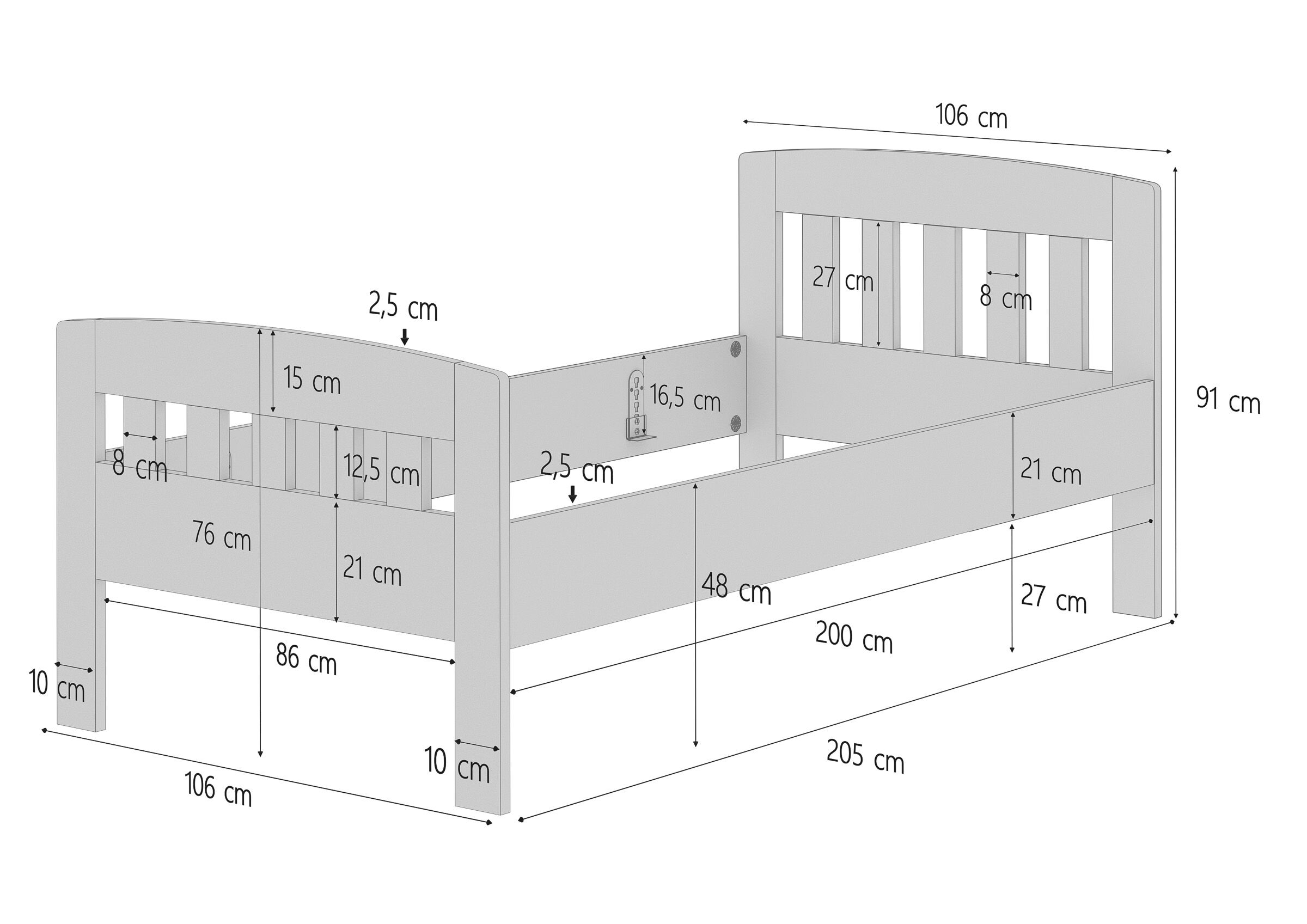 Stabiles Buchen-Einzelbett Seniorenbett in zeitlosem Stil 100x200 mit wählbarem Zubehör V-60.76-10