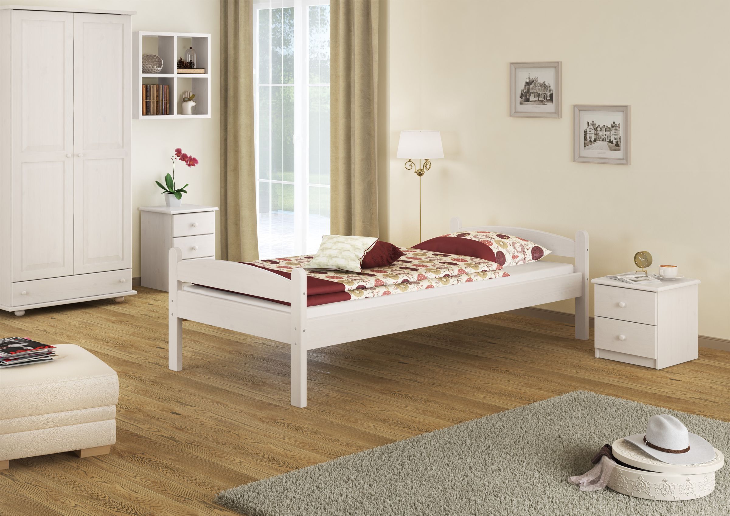 Tre variantii di solido letto bianco classico 80x200 x adulti in Pino massello V-60.32-08W