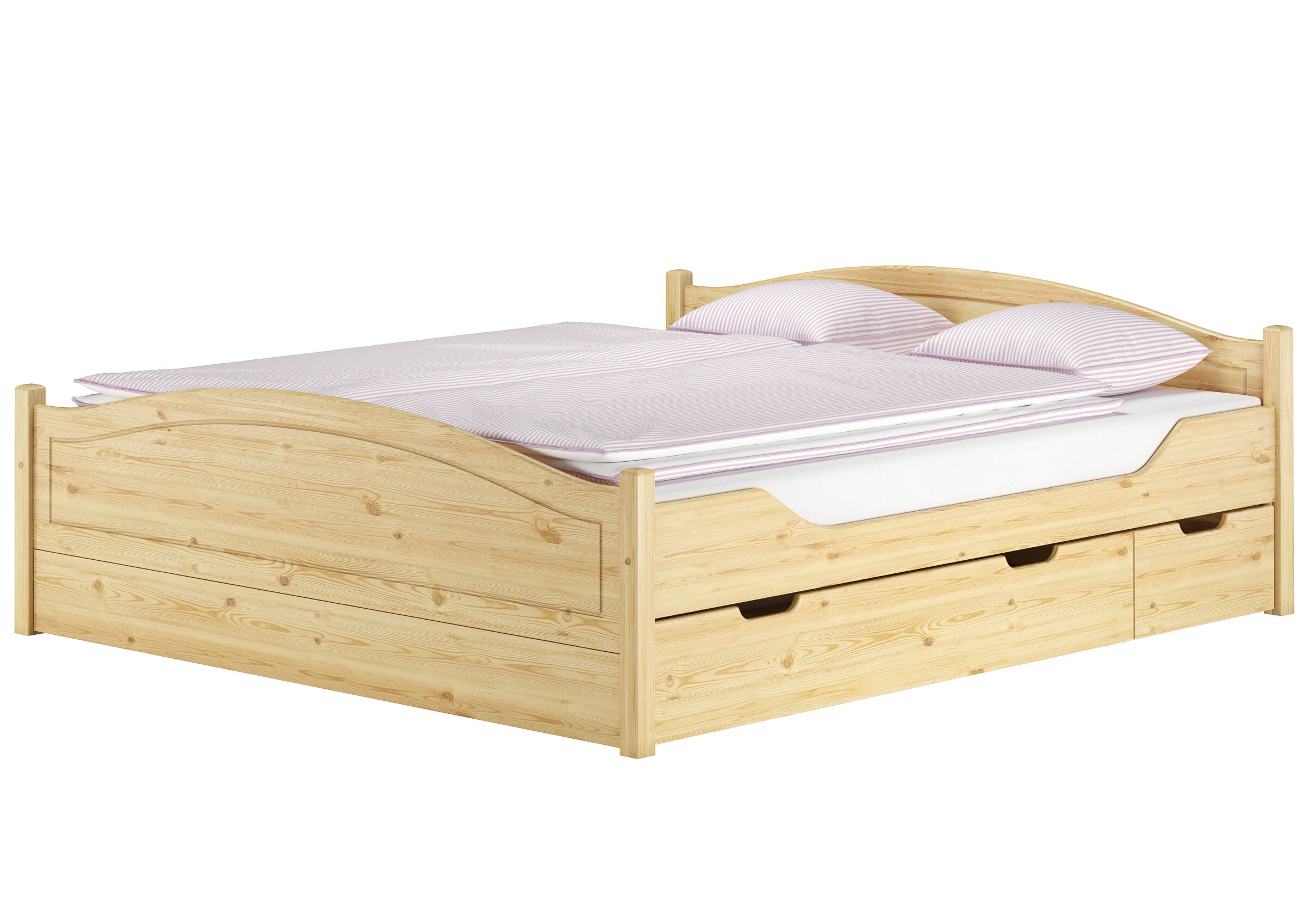 Quattro varianti di letto solido matrimoniale 180x200 in pino massello e 4 cassetti V-60.33-18