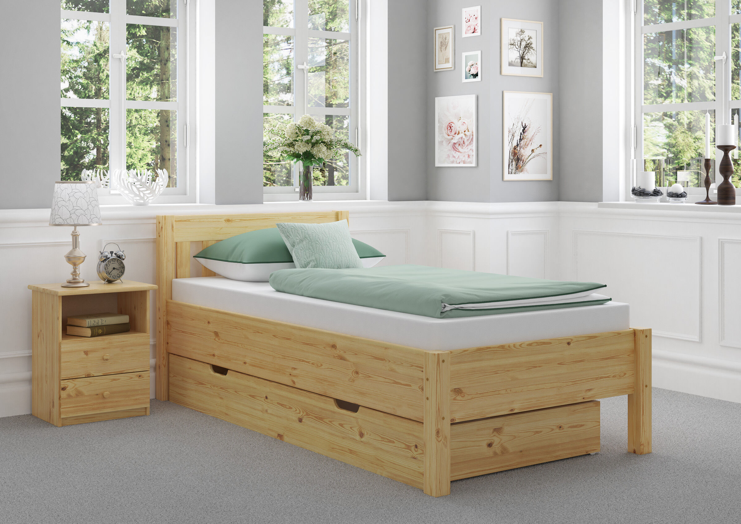 Sei varianti per alto letto per materasso 100x200 in Pino massello laccato V-60.55-10