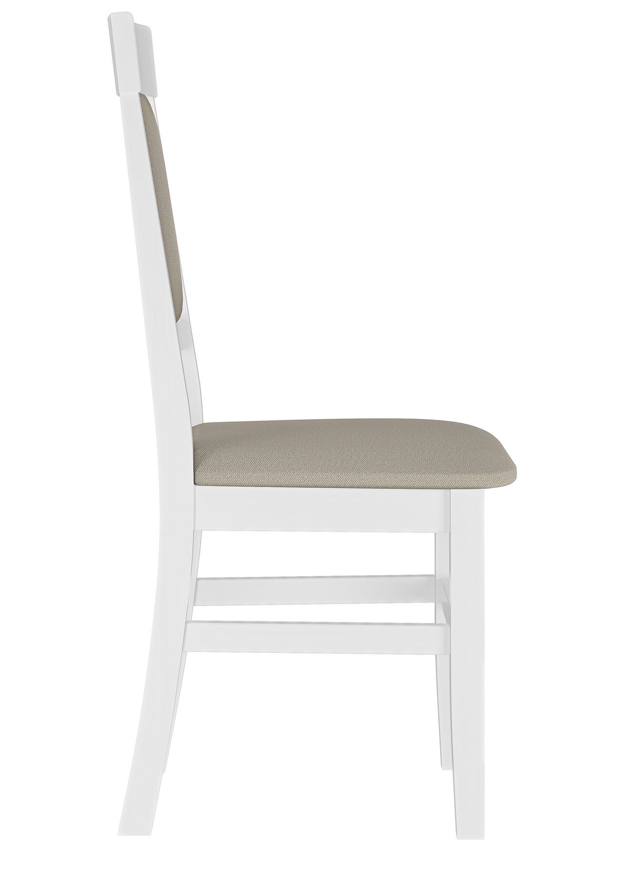 Seitenansicht weiß-taupe Stuhl