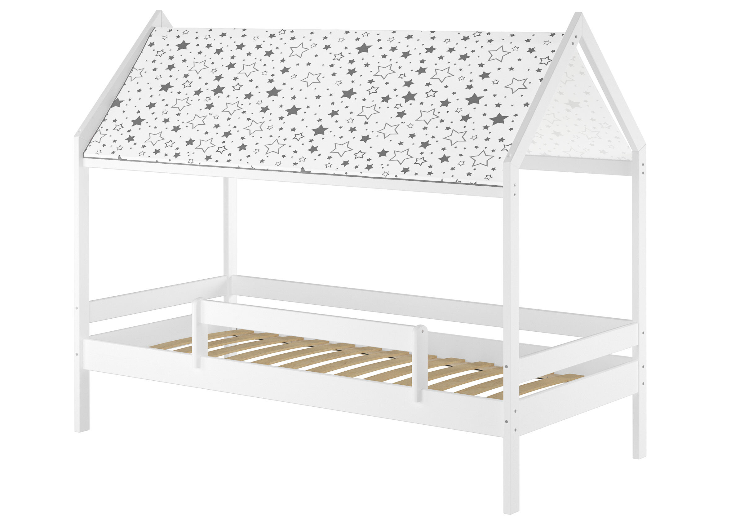 Lit cabane blanc, lit bébé 90x200 lit simple en pin massif, accessoires sélectionnables V-60.58-09W