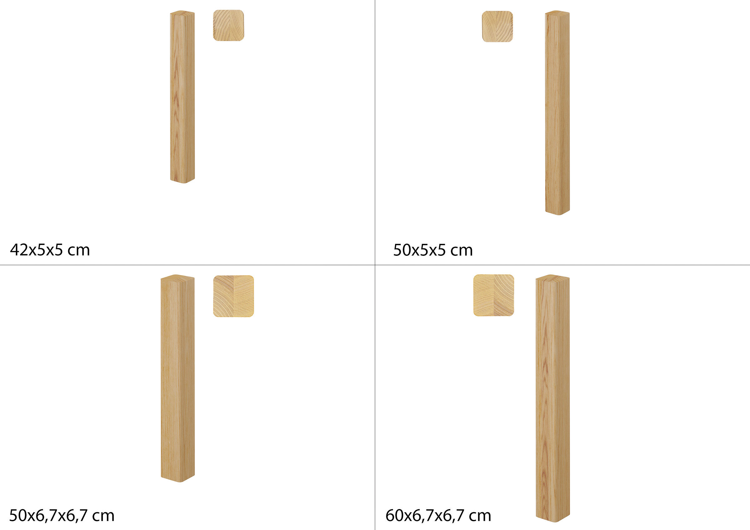 4 Varianten von Massivholz Pfosten aus Esche