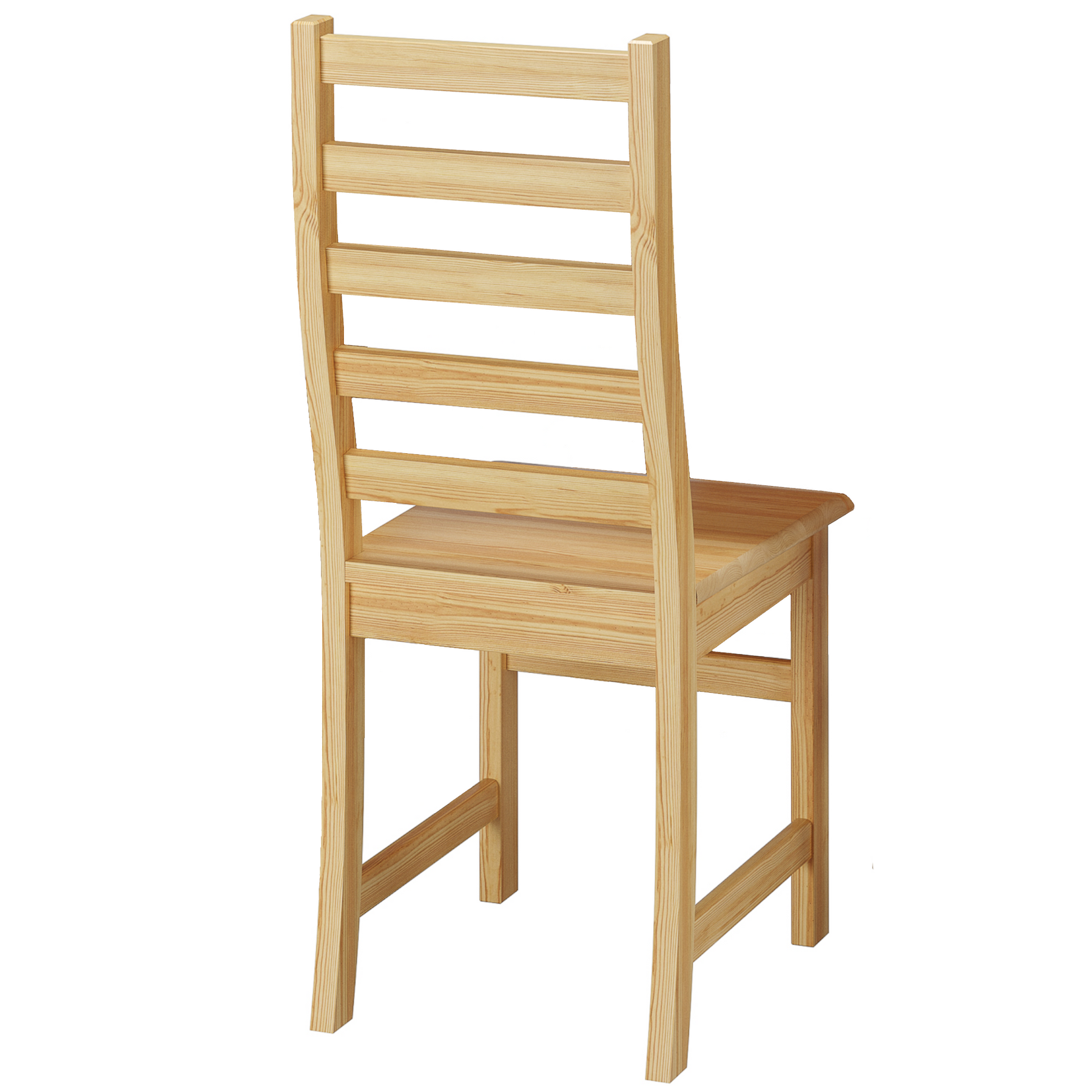 Stuhl aus Massivholz Kiefer mit elegant geschwungener Rückenlehne und geraden Streben 
