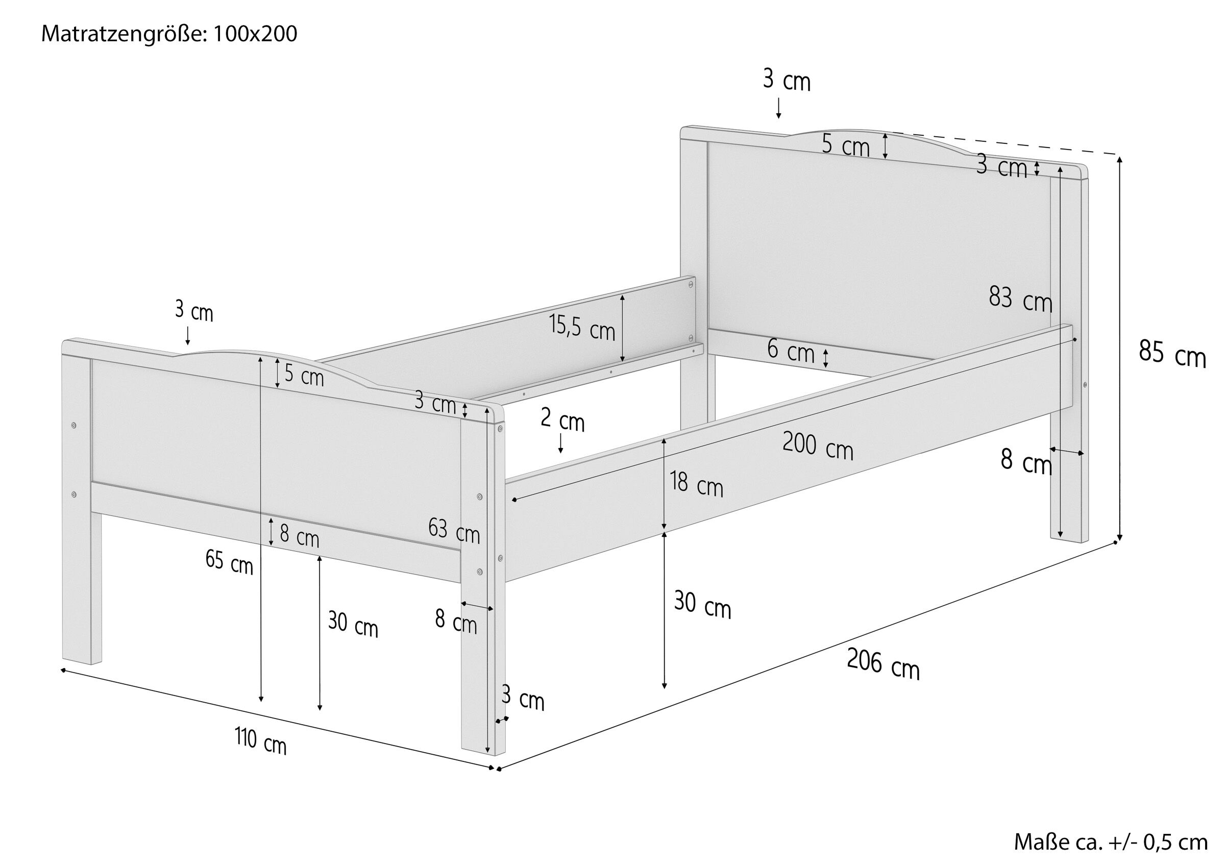 Cinque varianti di solido elegante letto 100x200 ANCHE per ANZIANI in Faggio laccato V-60.70-10
