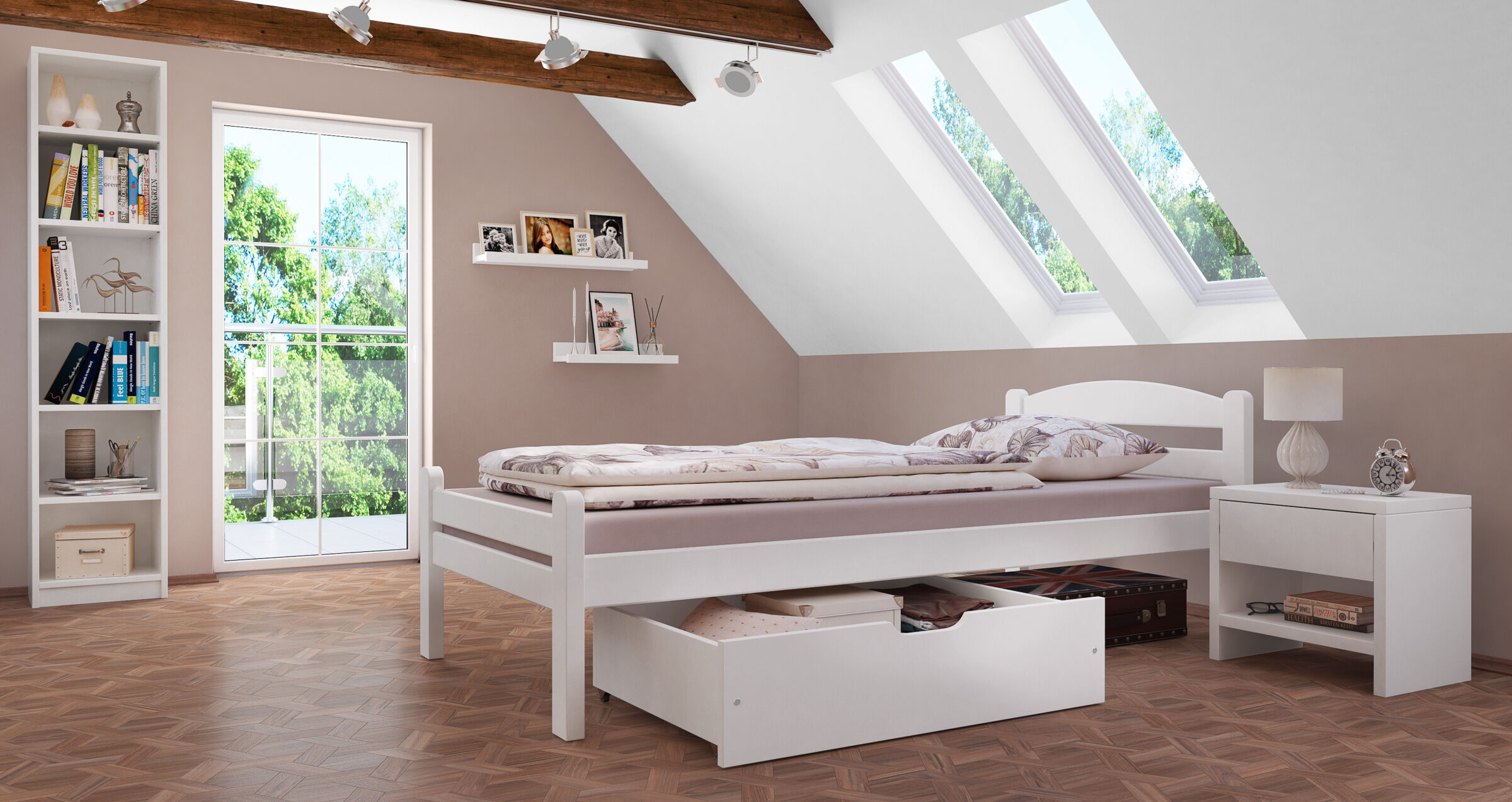 Sei varianti di letto bianco una piazza x ADULTI 90x200 in faggio massello V-60.45-09W