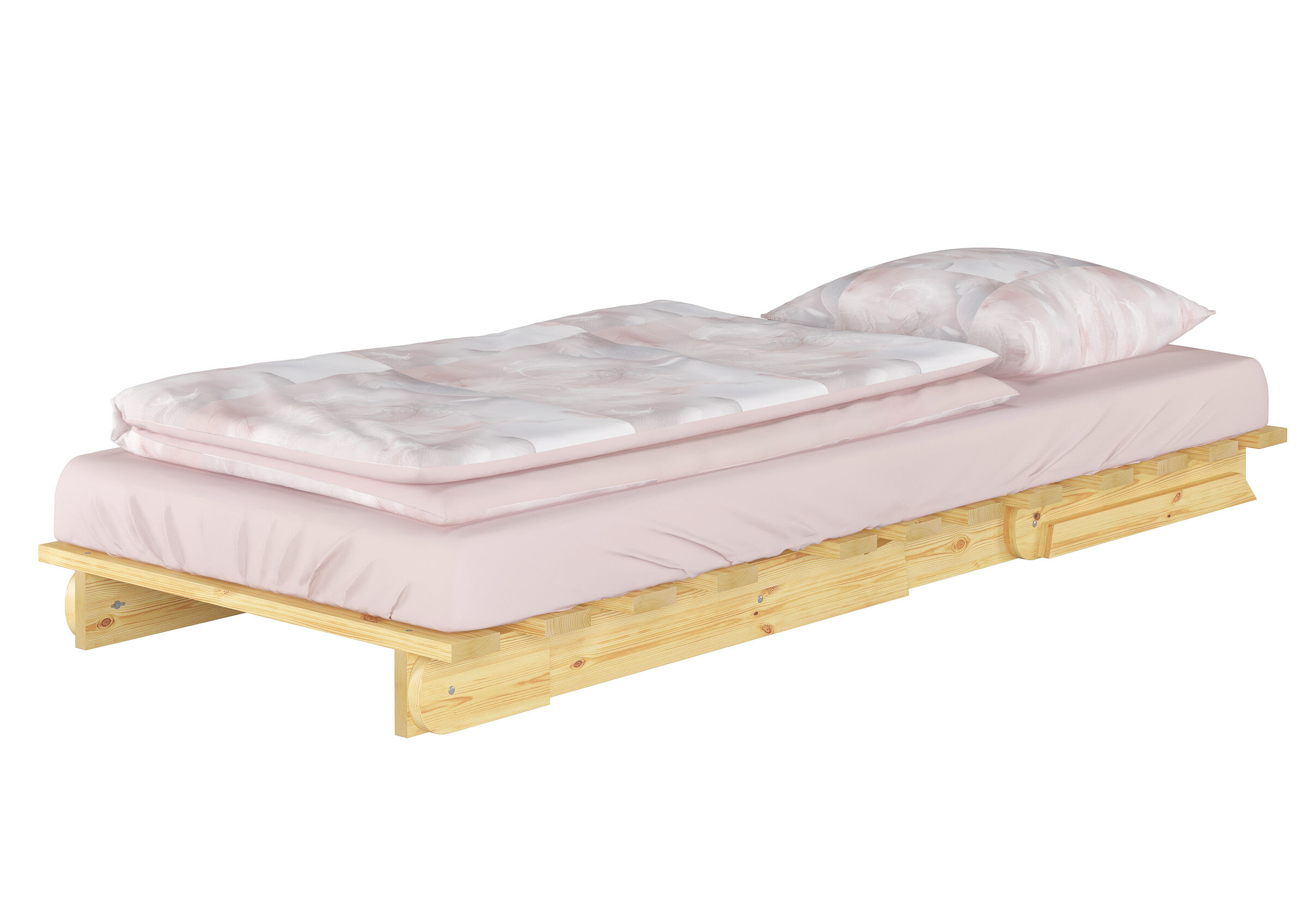 Due varianti di divanetto letto ripiegabile in 3 sezioni 90x200 in Pino massello V-60.49-09