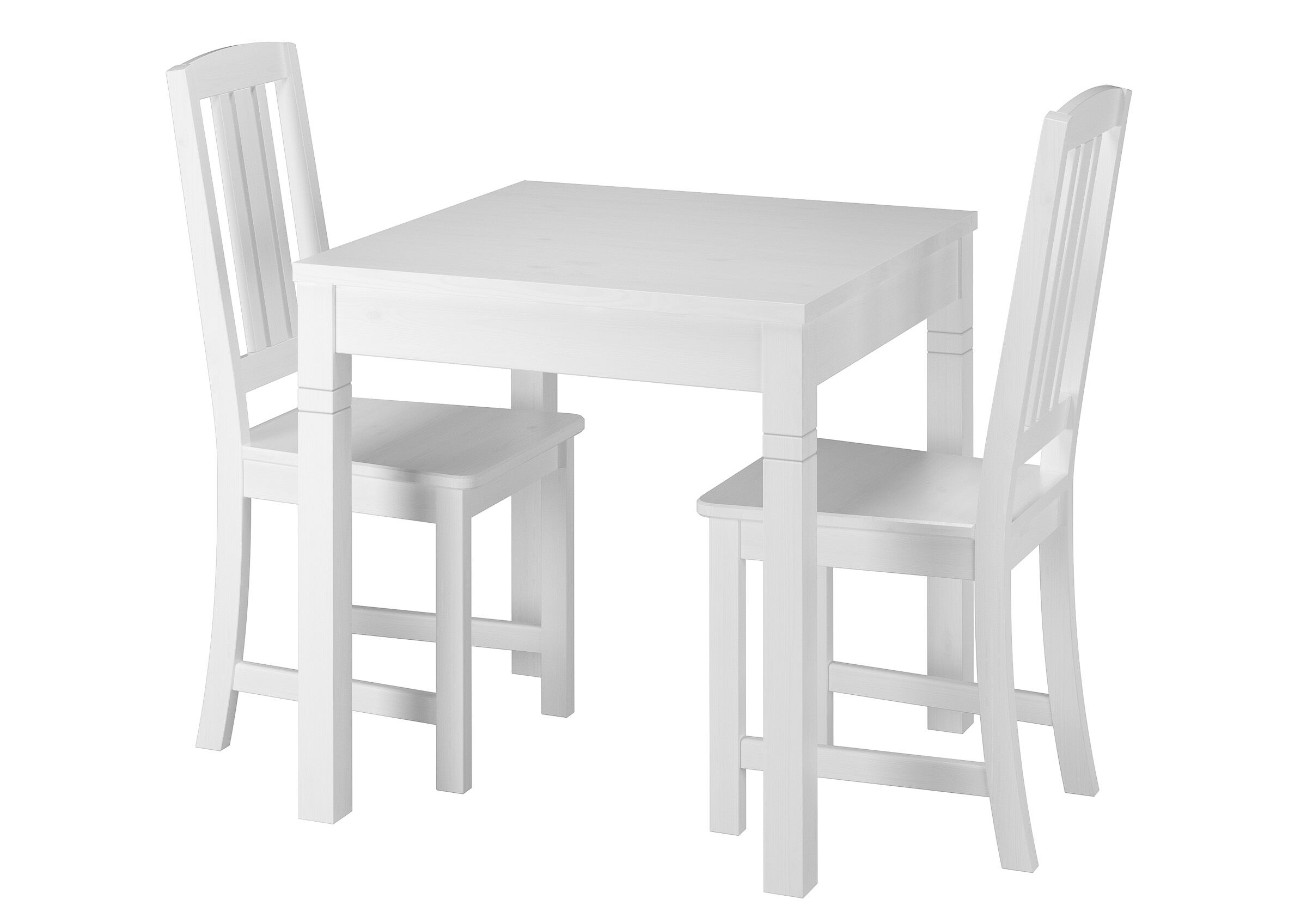 Set bianco acqua in Pino di tavolo quadrato zampe con 2 intagli e 2 sedie 90.70-50BW-Set22
