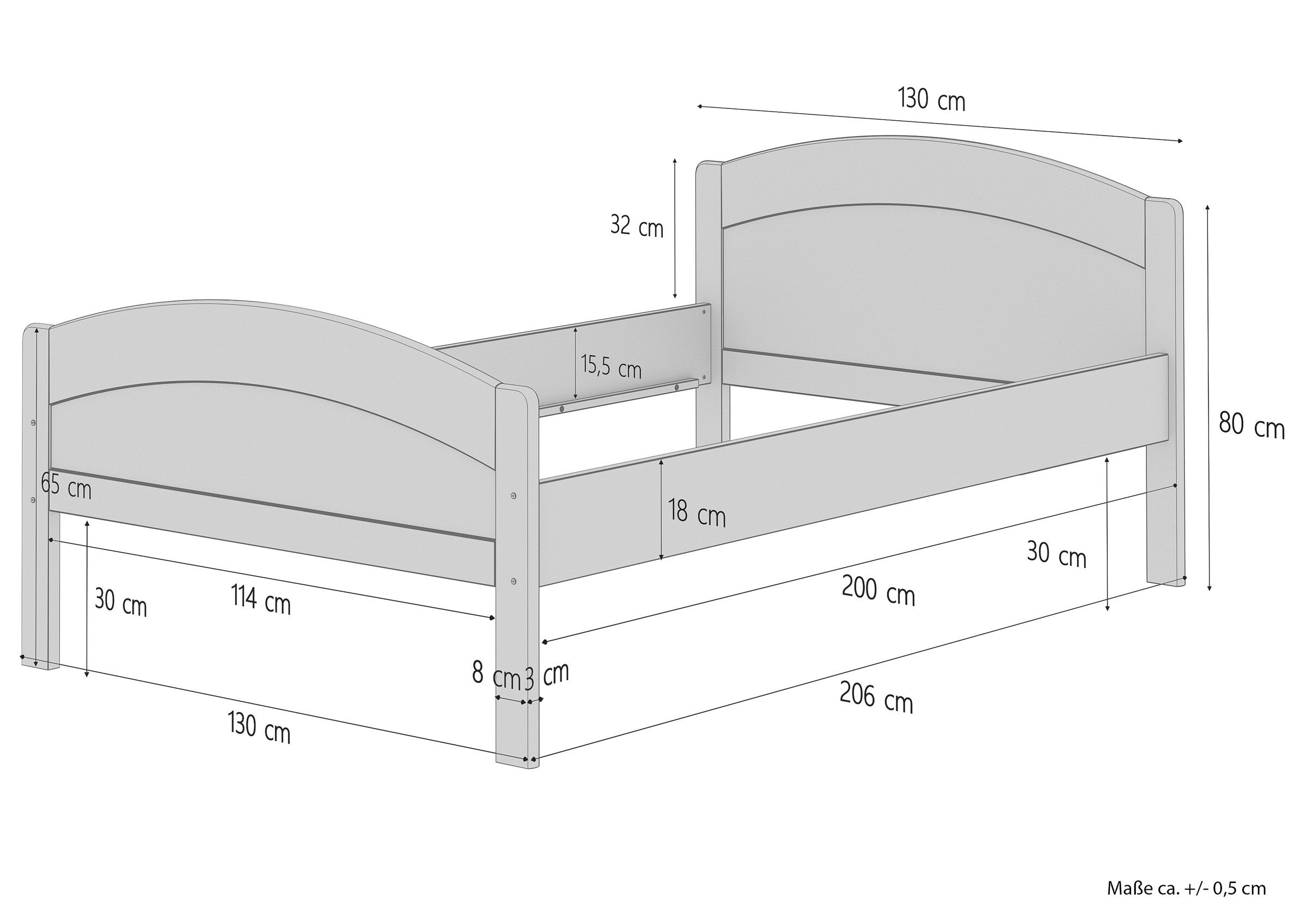 Tre varianti di letto classico in Faggio massello 120x200 dal bordo alto V-60.75-12