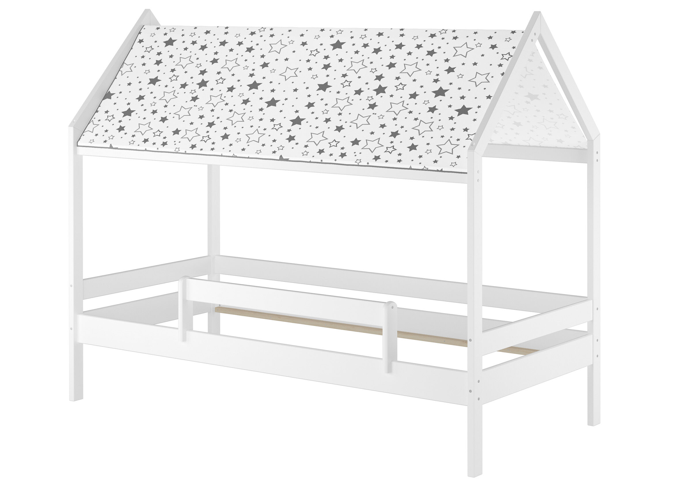 Cinque varianti di letto casa bianco in legno massiccio 90x200 e tetto in tessuto V-60.58-09W