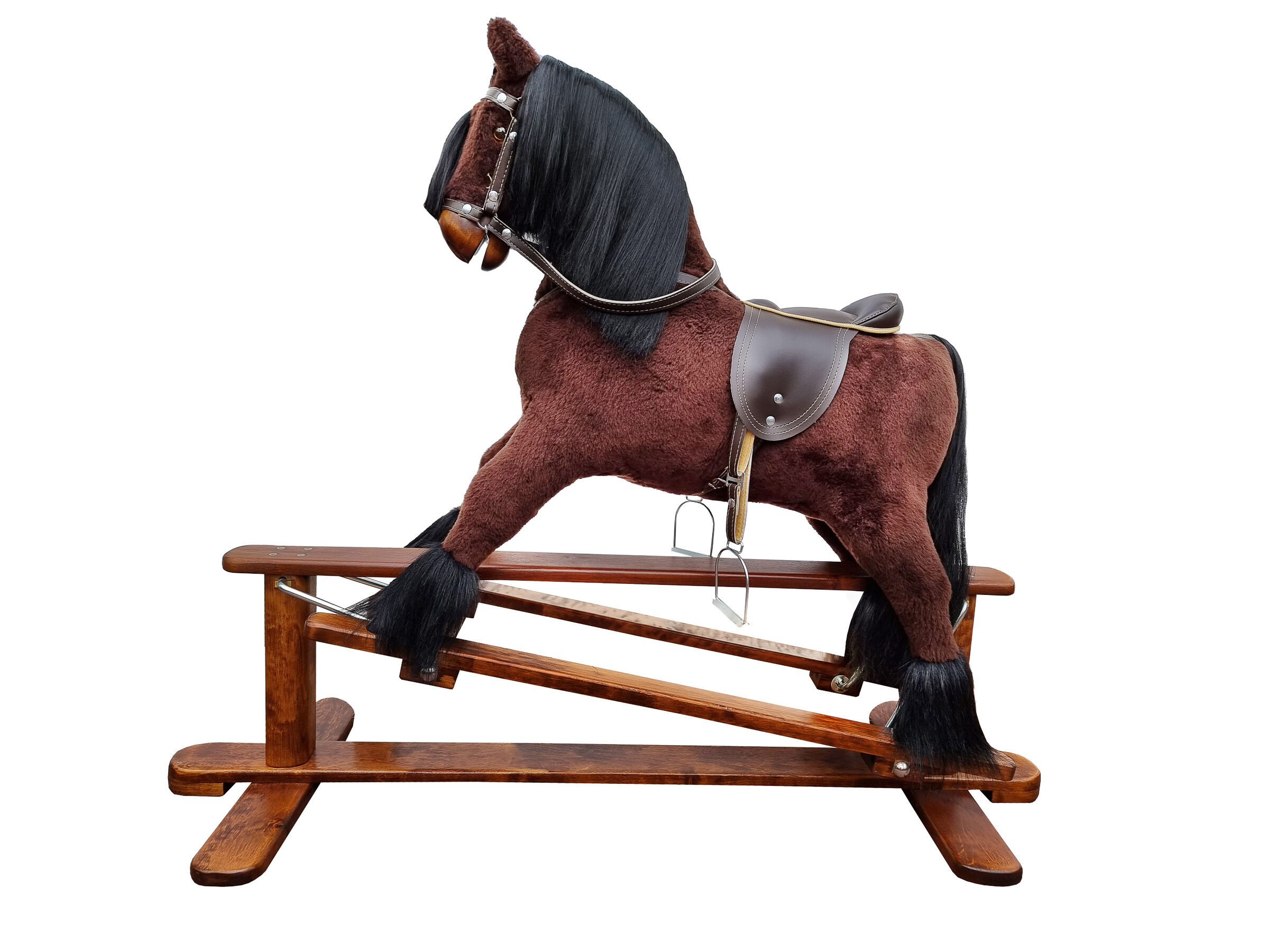 Cavallo a dondolo classico marrone con telaio basculante a dondolo 96-116