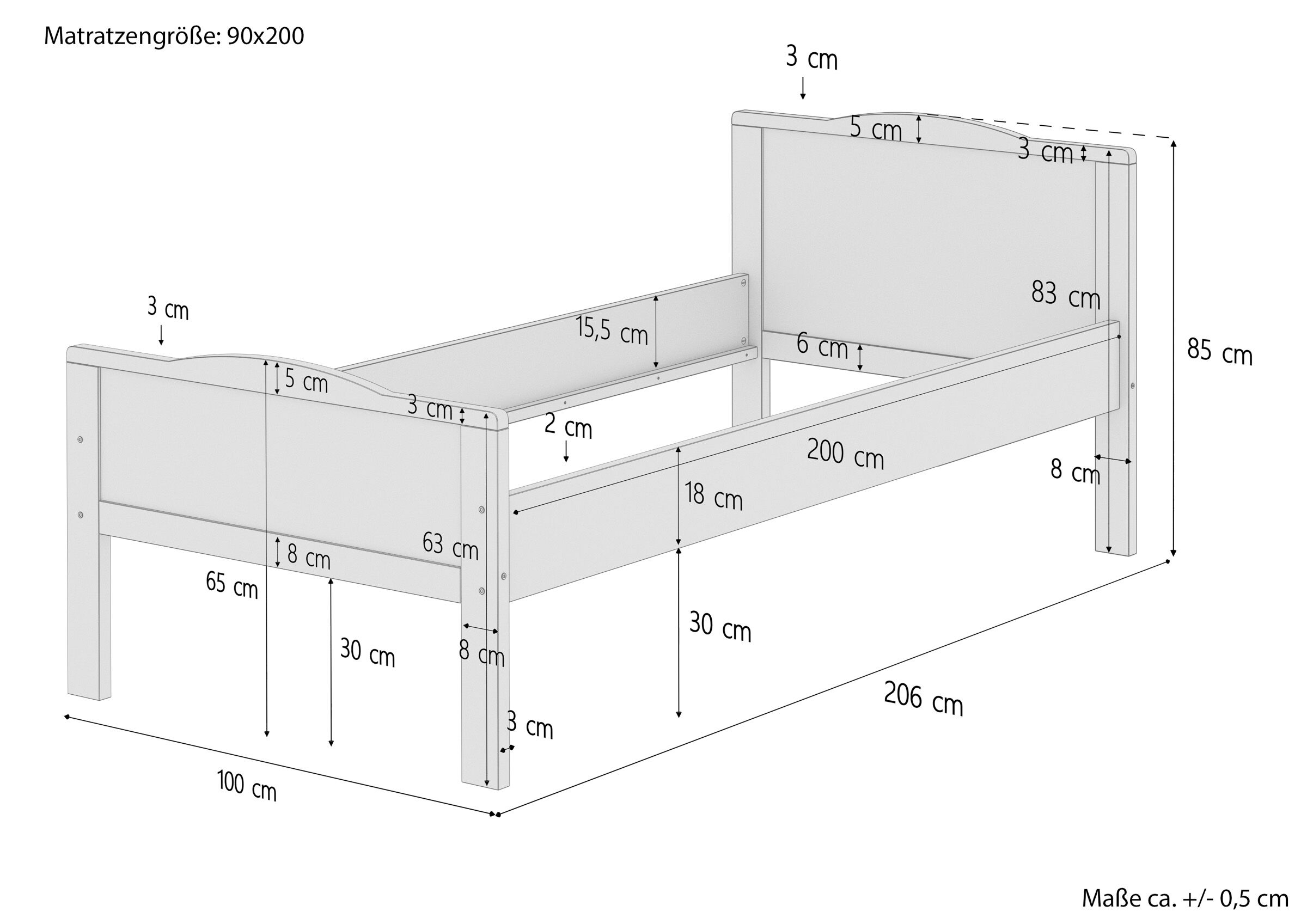 Cinque varianti di solido elegante letto 90x200 ANCHE per ANZIANI in Faggio laccato V-60.70-09