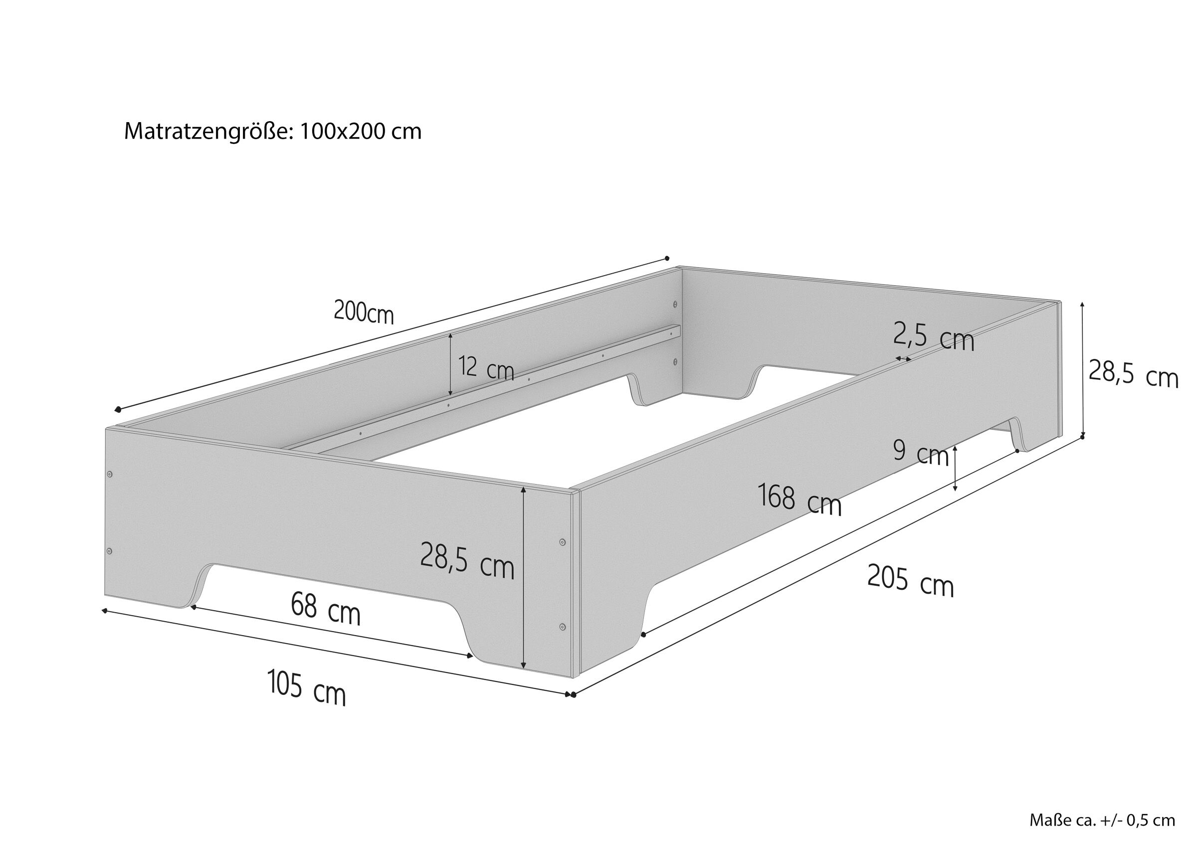 Sette varianti di solido letto una piazza larga 100x200 in Pino massello V-60.56-10