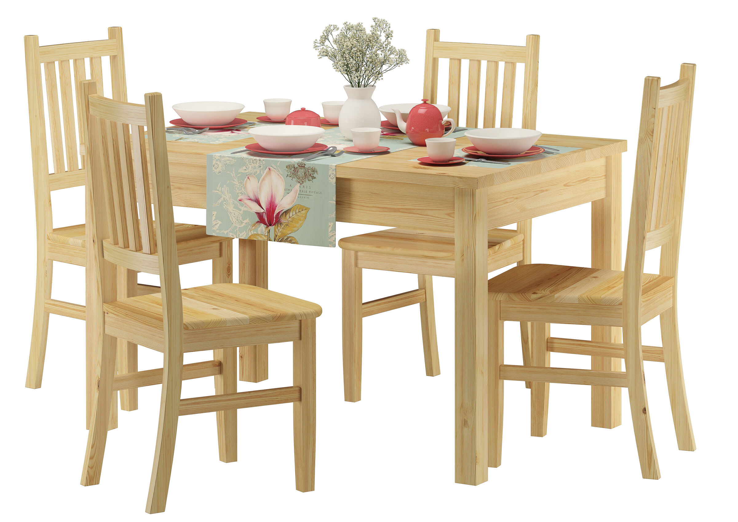 Tisch und 4 Stühle Kiefer natur
