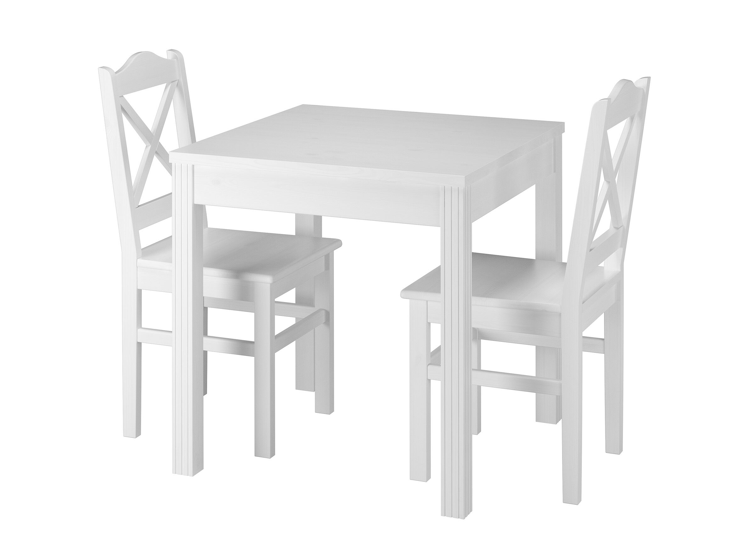 weißer Tisch, weiße Stühle