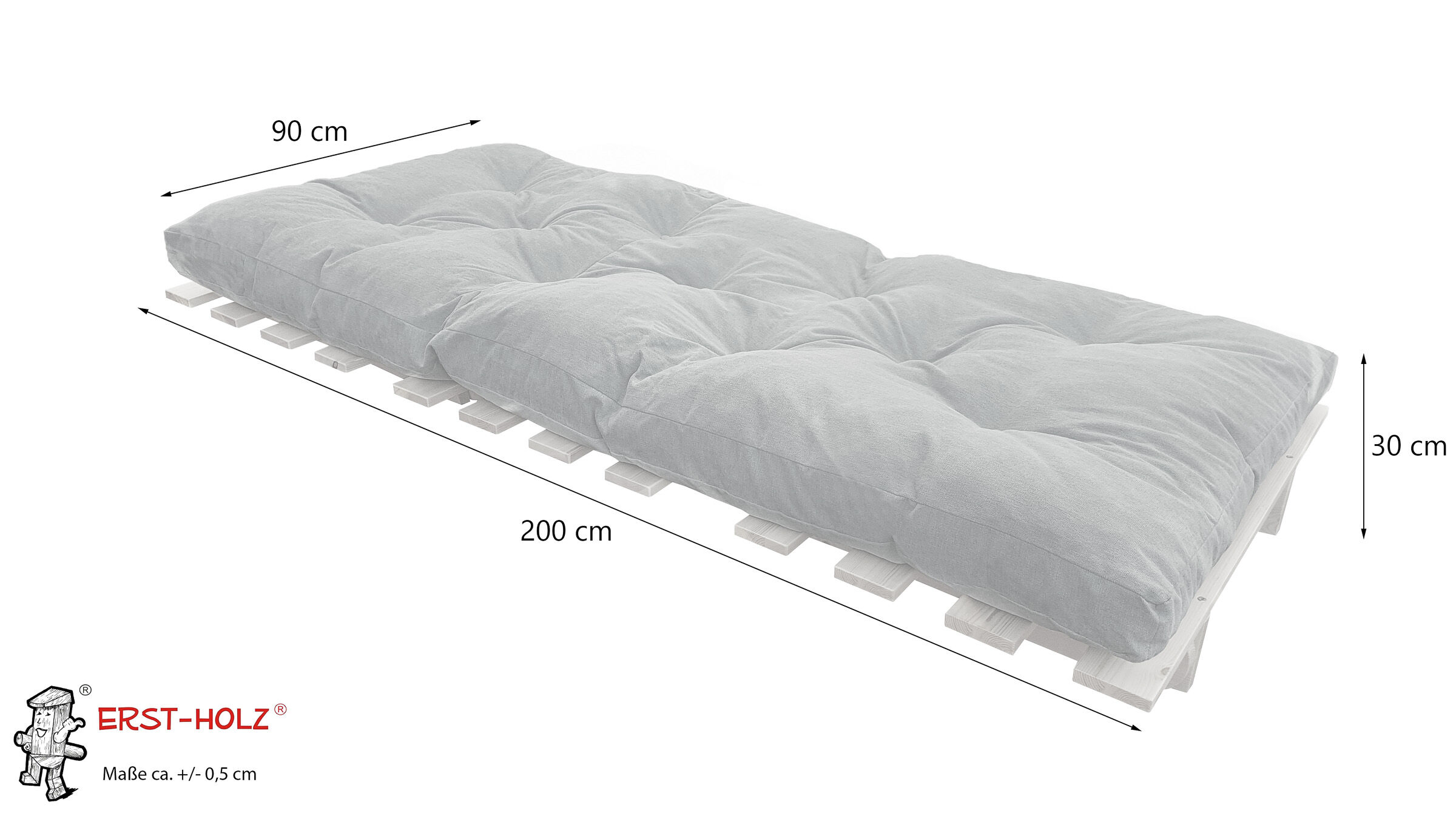 Due varianti di divanetto letto ripiegabile in 3 sezioni 90x200 in Pino massello V-60.49-09