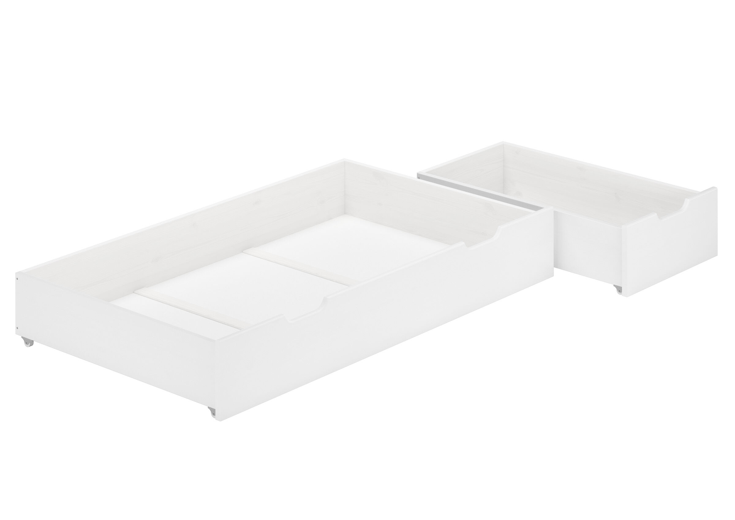 2 weiße Schubladen unter Bett