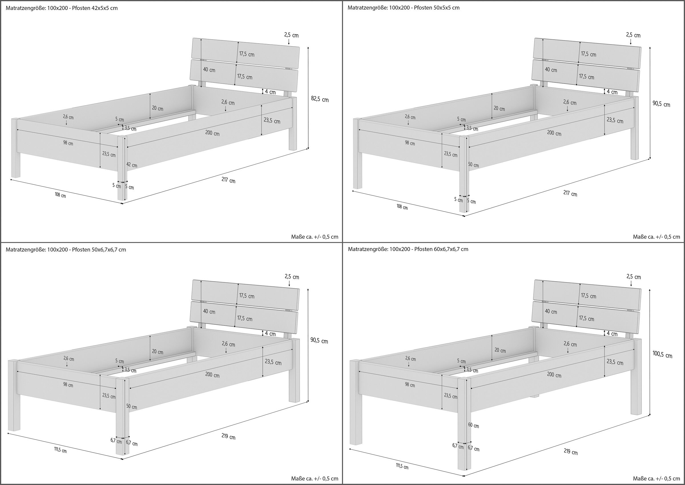 Metallfreies Einzelbett Eschenholz mit Rost 100x200 in drei Höhen V-60.90-10K