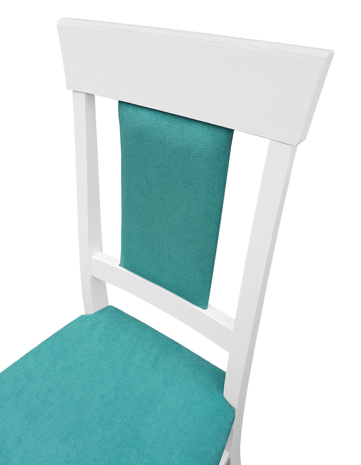 Lehne weißer Stuhl mit türkis