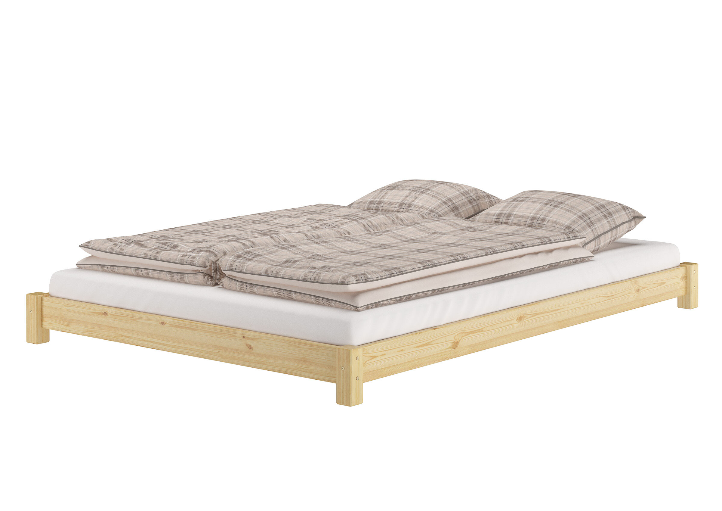 Tre varianti di letto matrimoniale futon molto basso 140x200 in pino massello V-60.51-14
