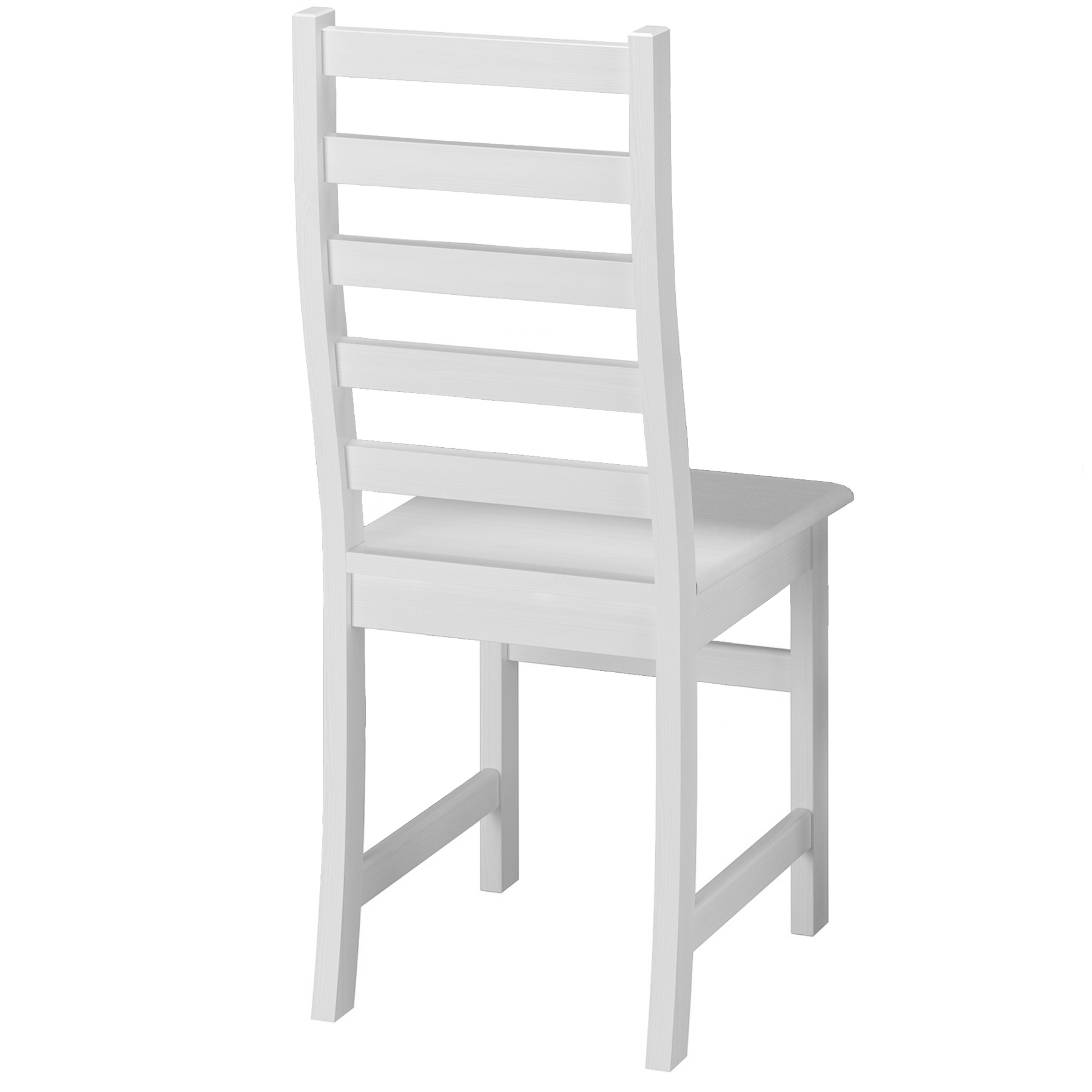Stuhl aus Massivholz Kiefer, weiß lasiert mit elegant geschwungener Rückenlehne und geraden Streben 