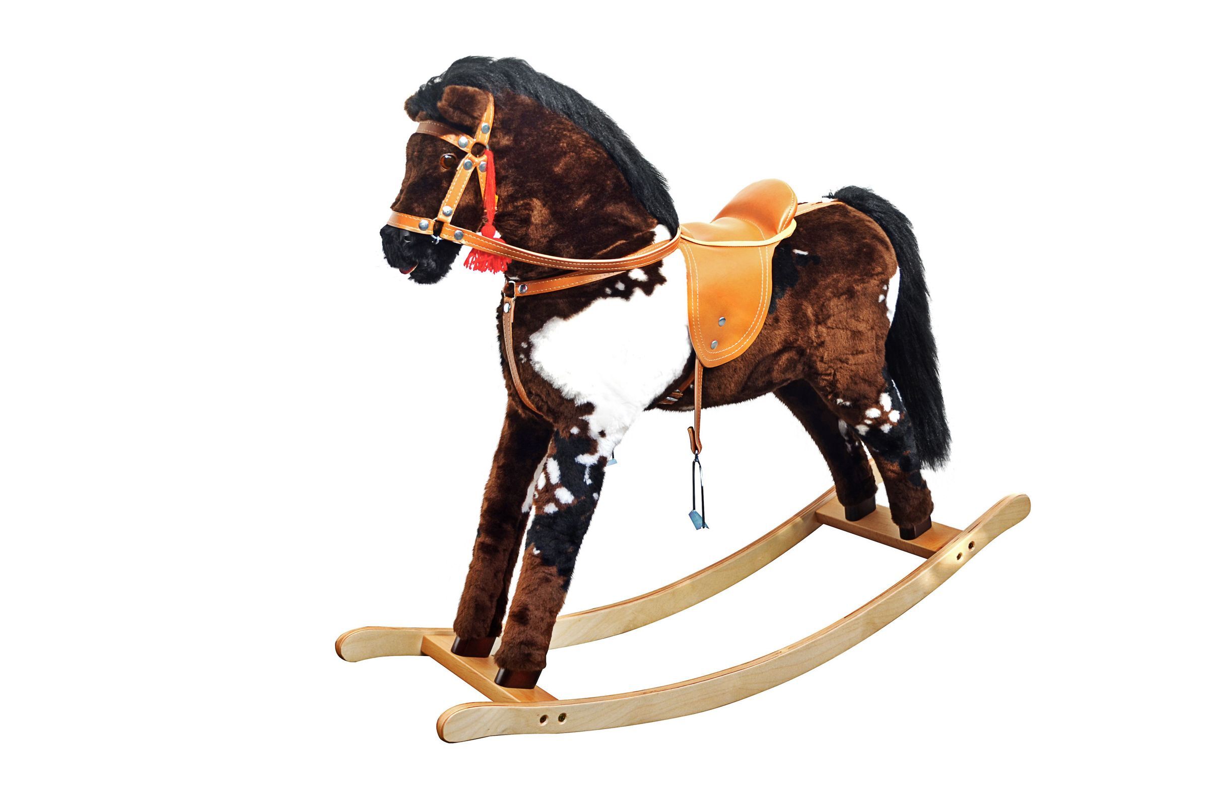 Solido cavallo a dondolo pezzato per bambini da 3 anni con solidi finimenti 96-111