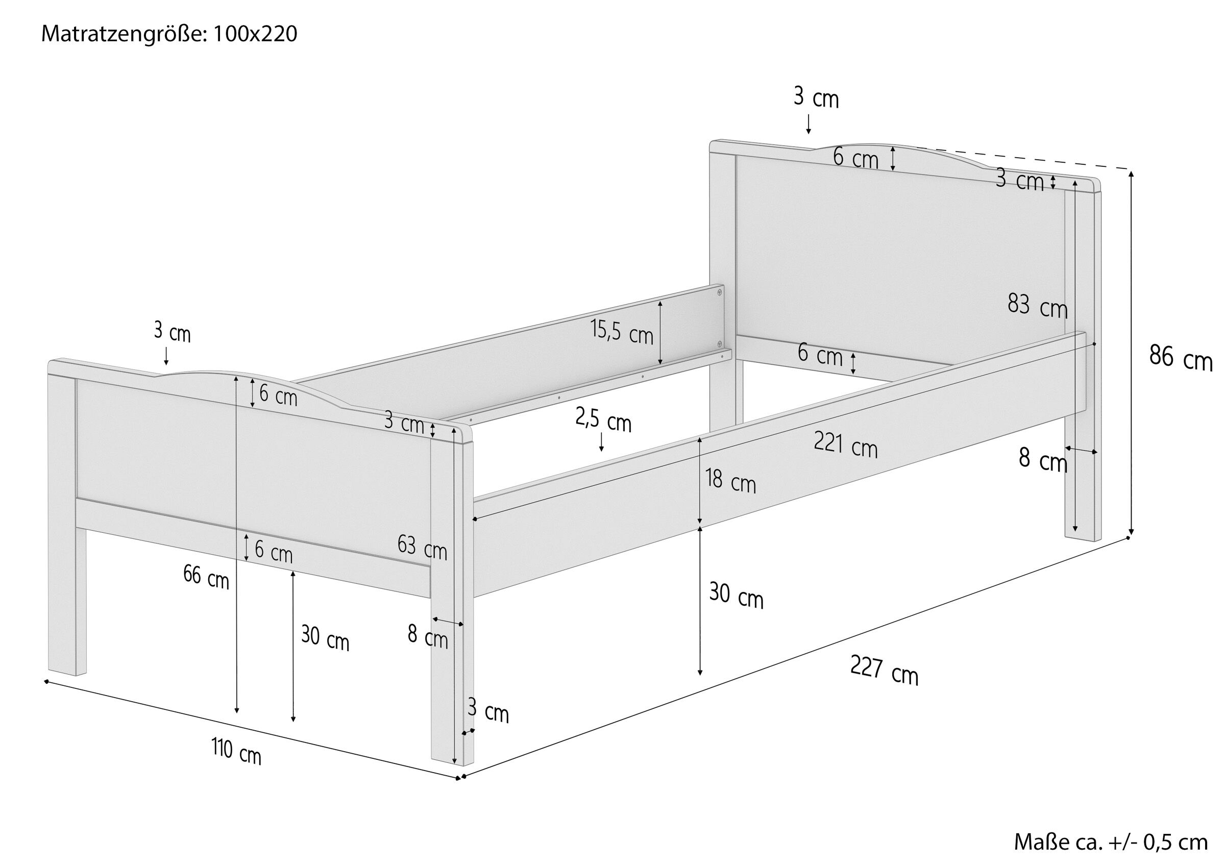 Cinque varianti di solido elegante letto 100x220 ANCHE per ANZIANI in Faggio laccato V-60.70-10-220