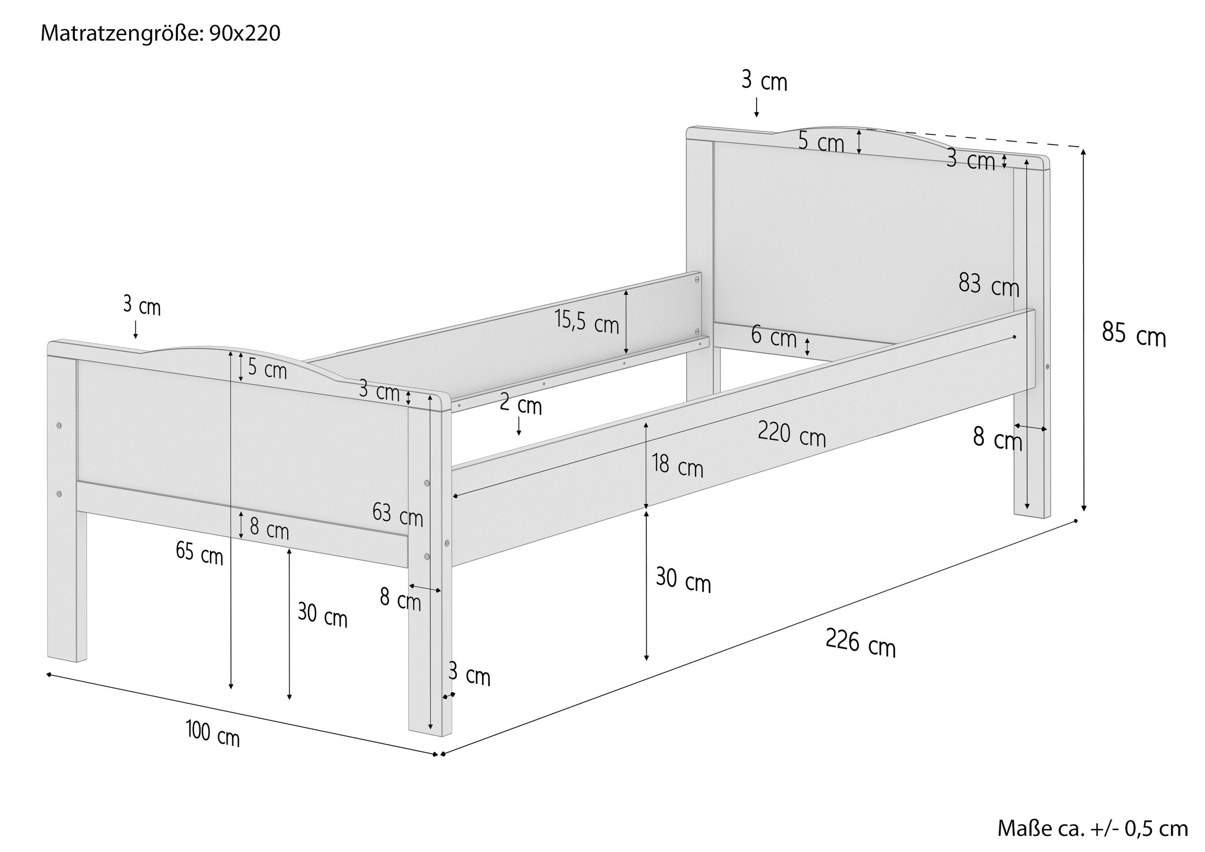 Cinque varianti di solido elegante letto 90x220 ANCHE per ANZIANI in Faggio laccato V-60.70-09-220