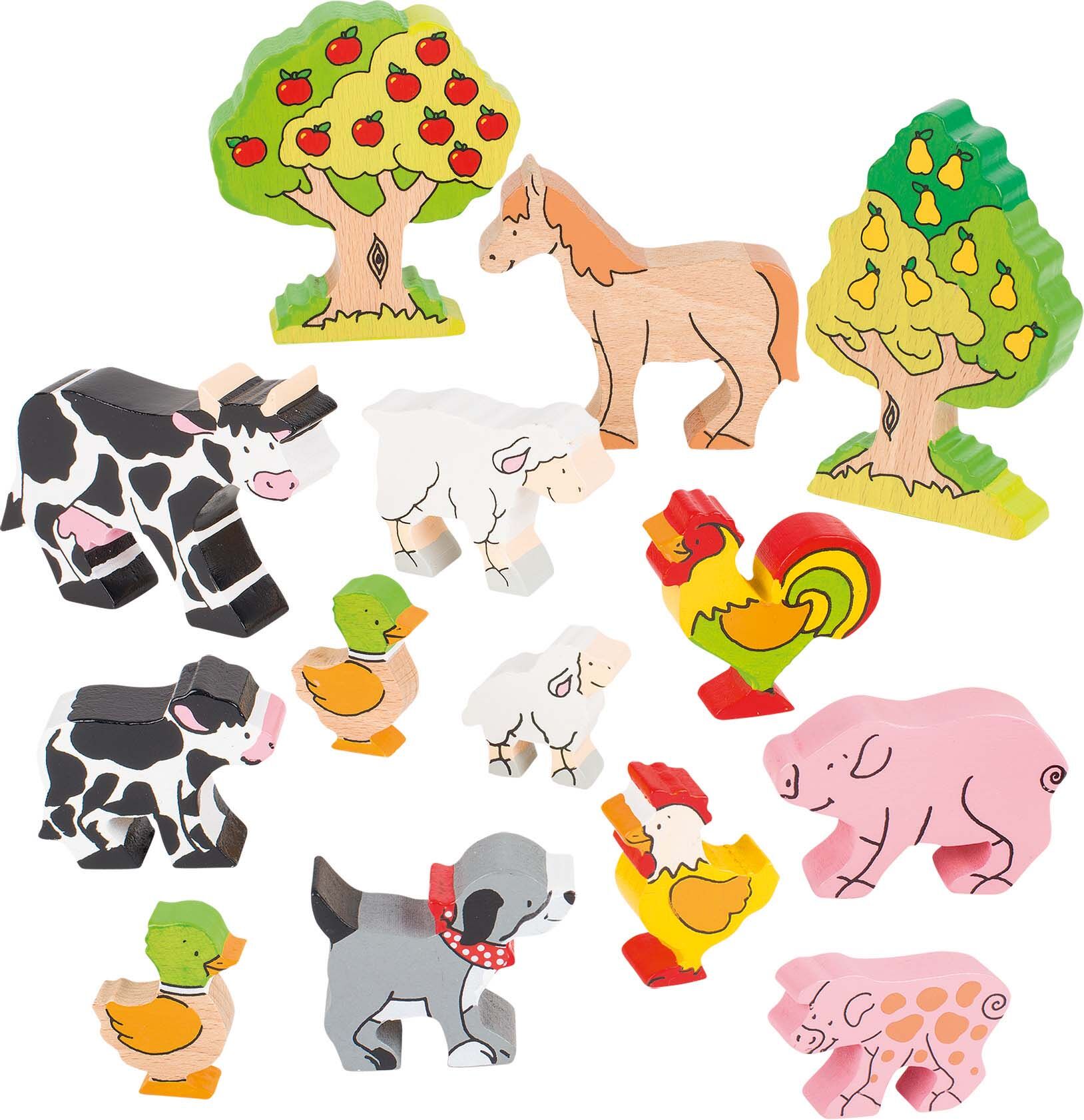 Animali della fattoria dipinti a colori in legno massiccio di faggio 931-53034