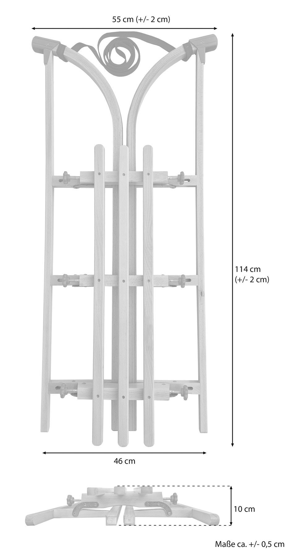 Sette varianti x slitta classica Davos pieghevole 115 cm per tutti in solido Faggio V-22-115