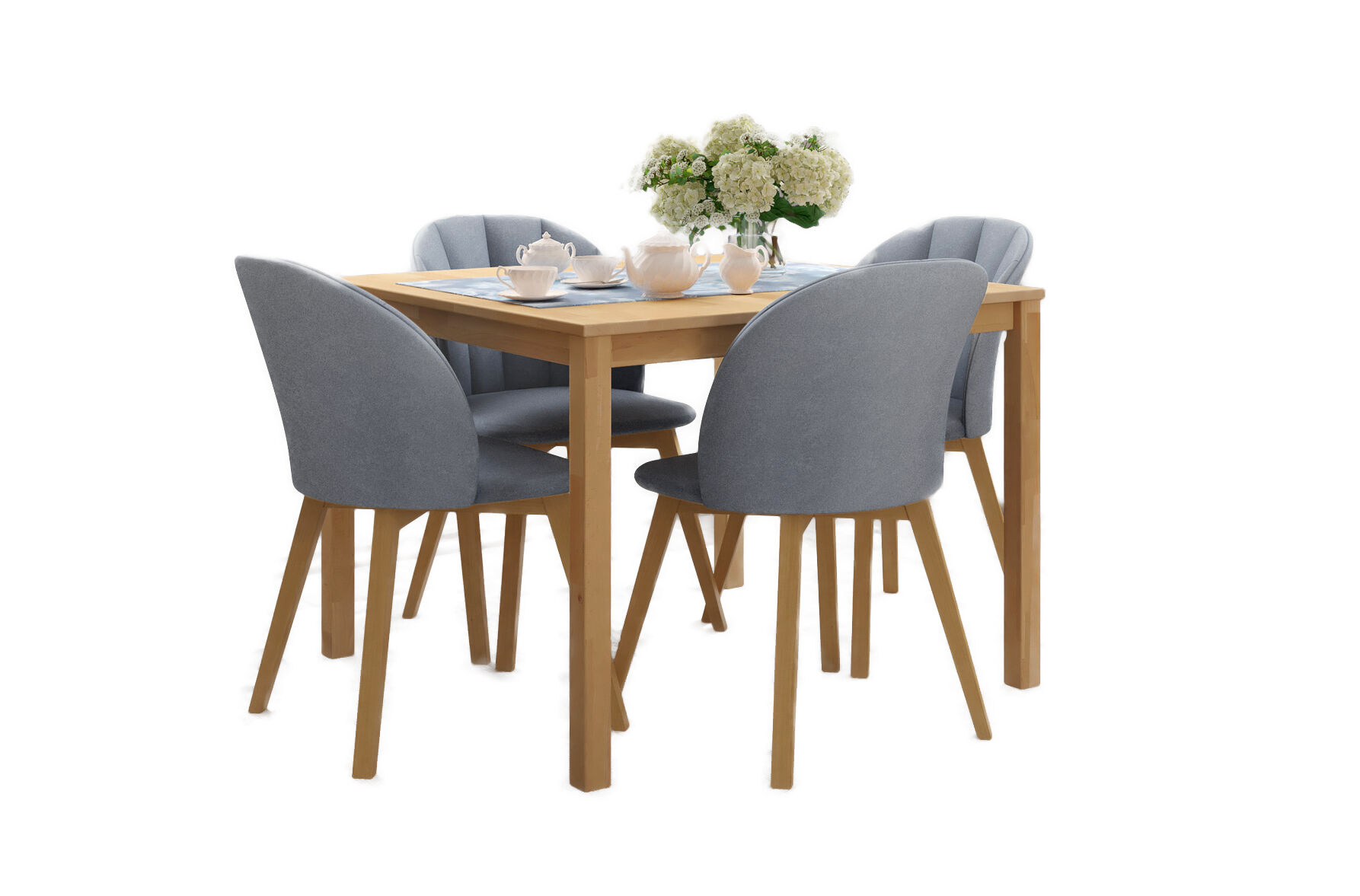 Tischgruppe 1 Tisch 100x100 mit 4 Stühlen Beine naturbelassen