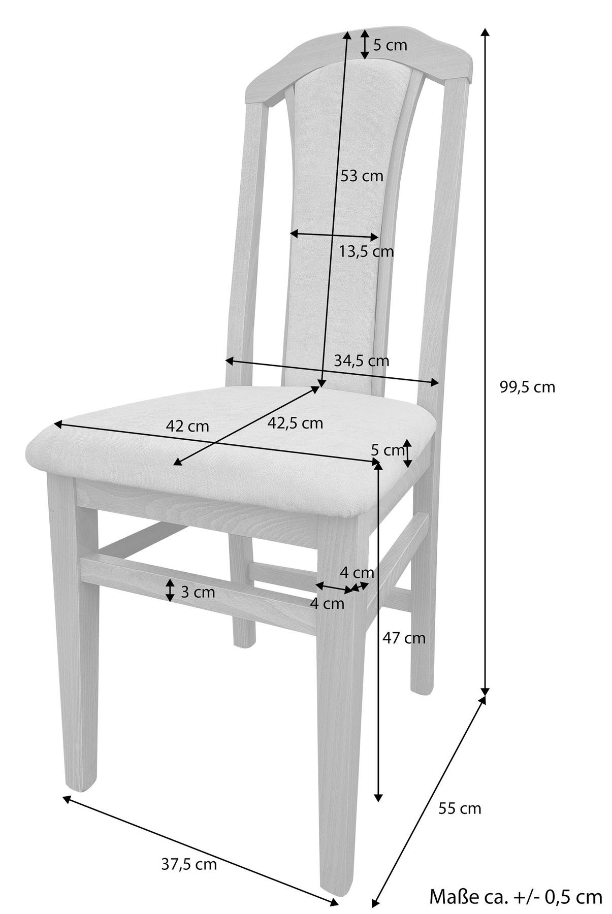 Holzstuhl hell gepolstert Buche als Küchenstuhl oder Esszimmerstuhl V-90.72B-70