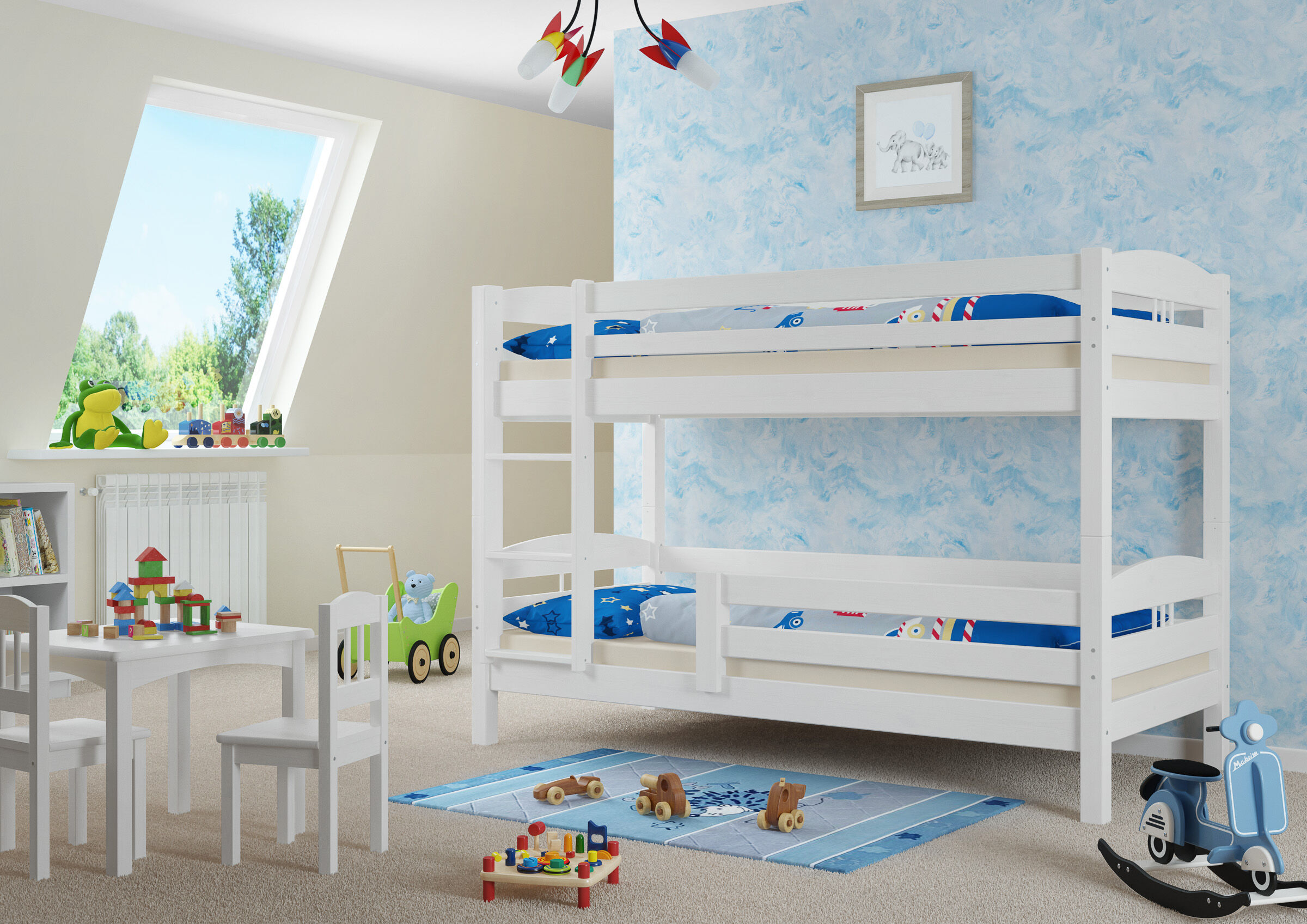 Dieci varianti di letto a castello bianco per bambini per materassi 90x200 in Pino V-60.10-09W