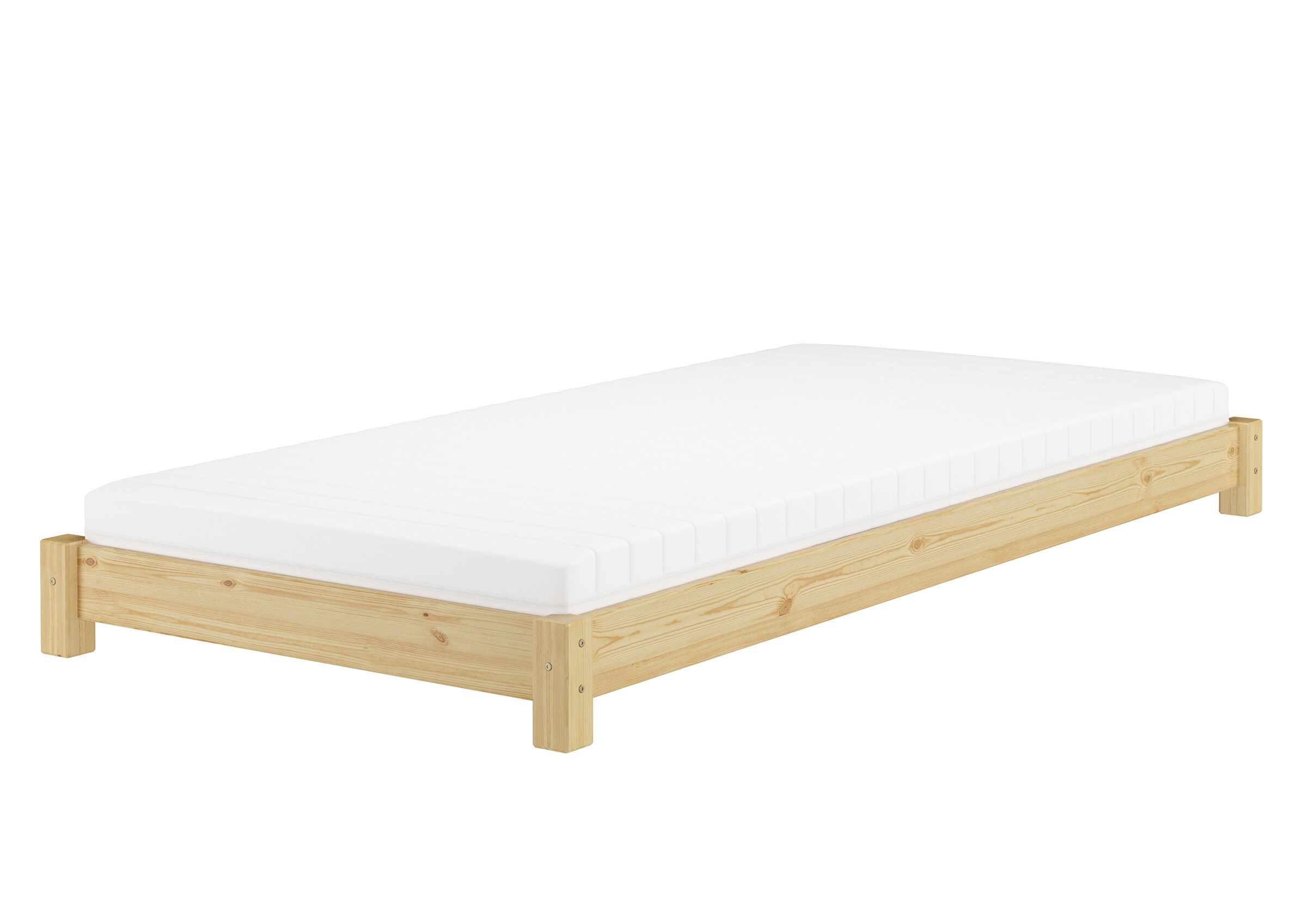 Tre varianti di letto singolo futon molto basso 80x200 in pino massello V-60.51-08
