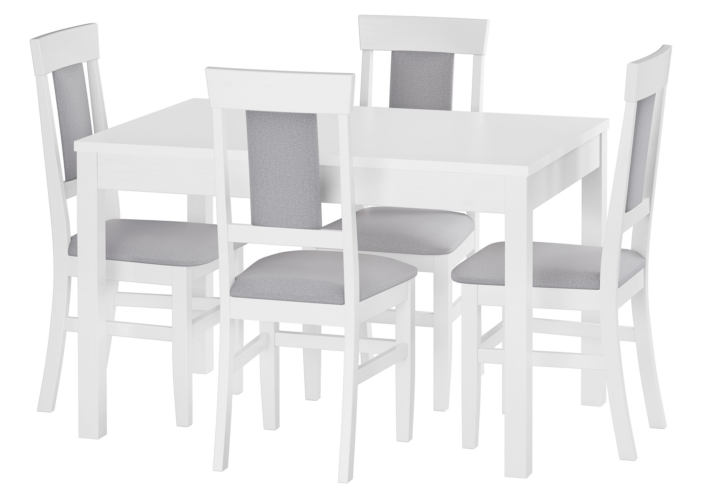 Due varianti di sedia imbottita in legno massello bianco sala tessuto grigio V-90.71-25W