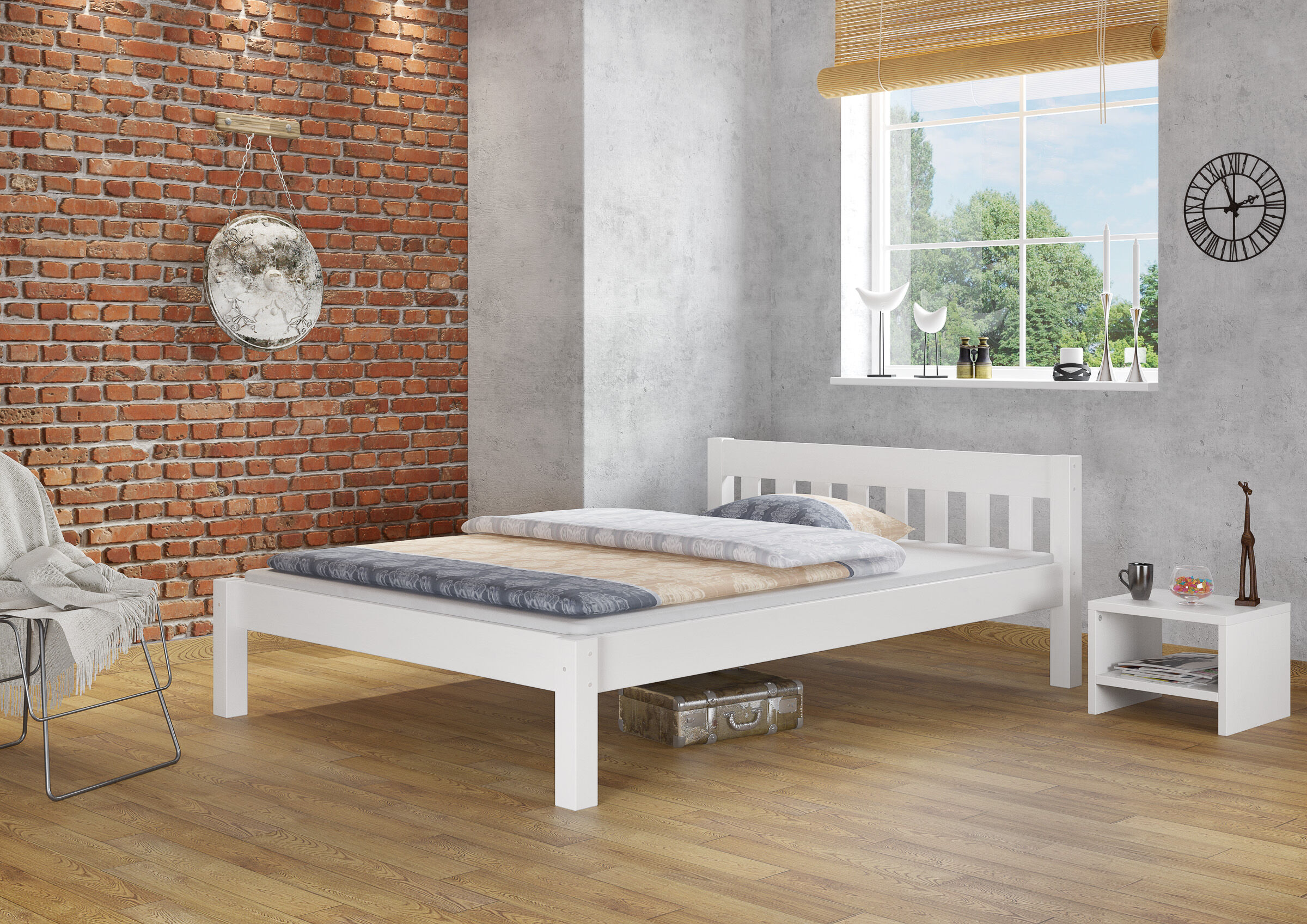 Quattro varianti di solido letto bianco per materasso 120x200 in Pino massello V-60.38-12W
